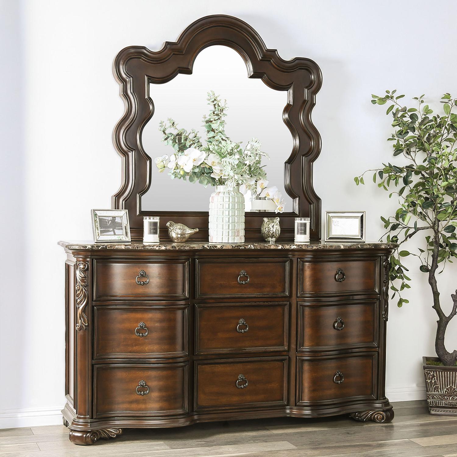 

    
Traditional Brown Cherry Solid Wood Dresser w/Mirror Furniture of America CM7859D*M Arcturus
