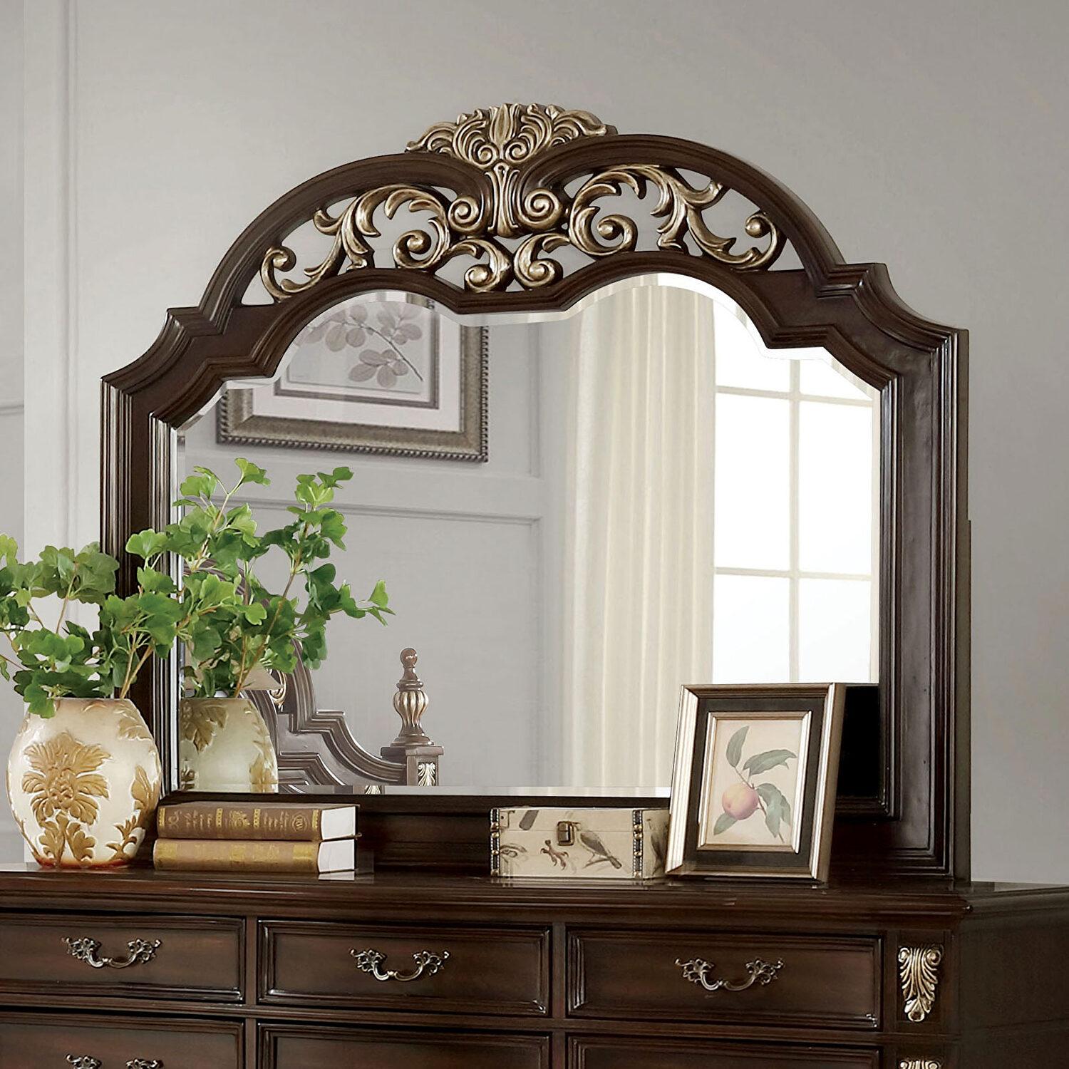

    
Traditional Brown Cherry Solid Wood Dresser w/Mirror Furniture of America CM7926D*M Theodor
