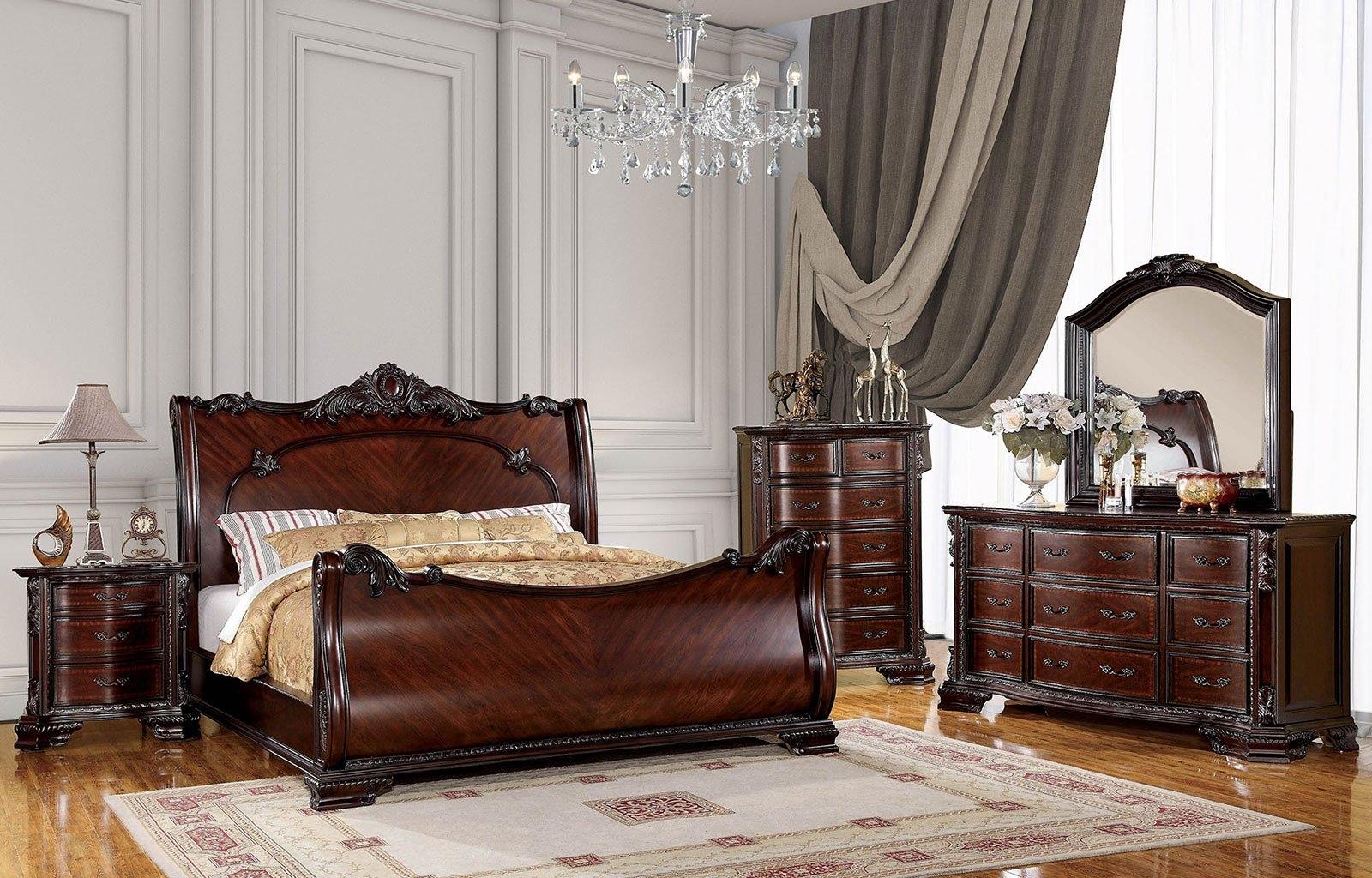 

    
Traditional Brown Cherry Solid Wood King Bed Furniture of America CM7277-EK Bellefonte
