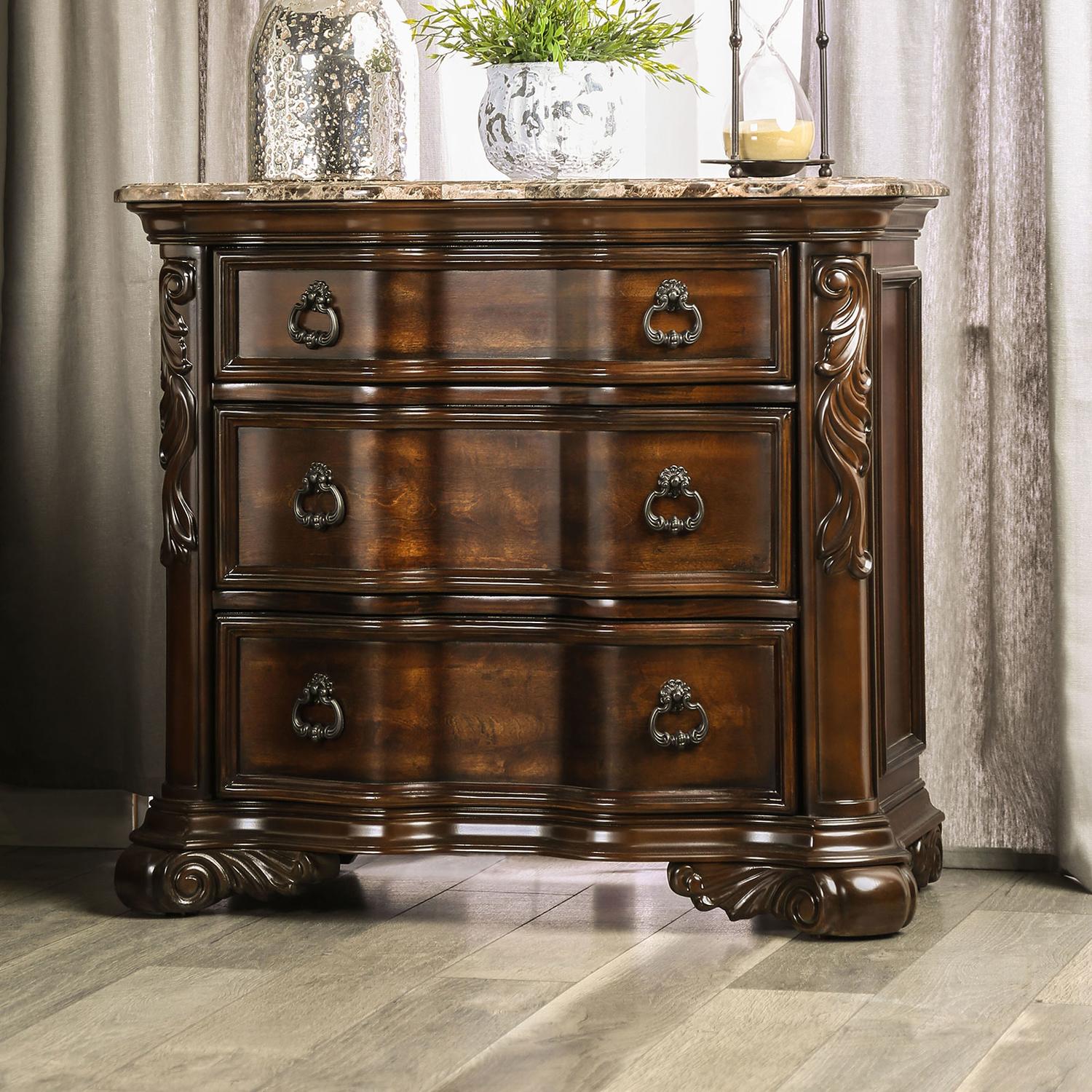 

    
Traditional Brown Cherry Solid Wood Nightstand Furniture of America CM7859N Arcturus
