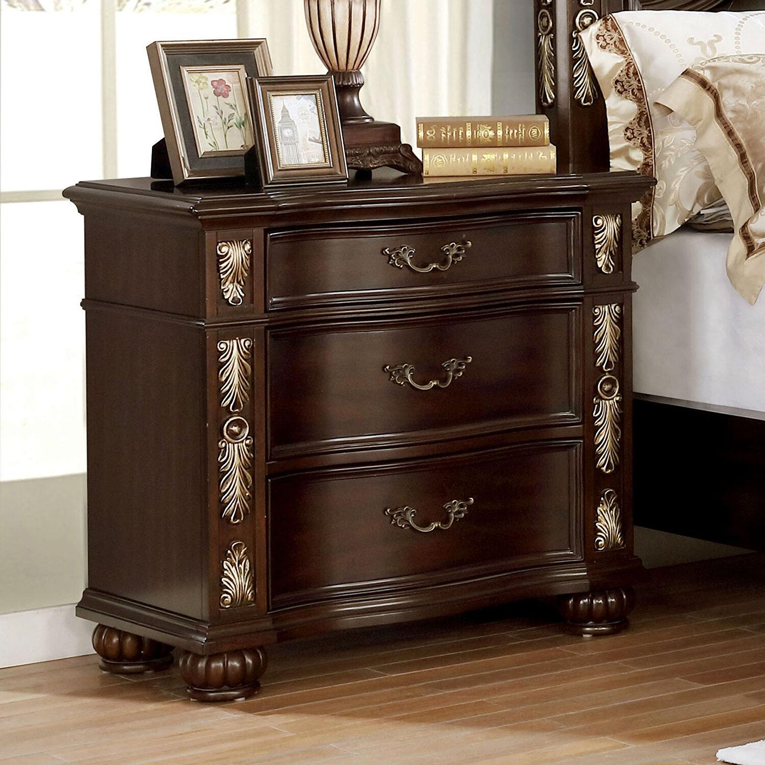 

    
Traditional Brown Cherry Solid Wood Nightstand Furniture of America CM7926N Theodor
