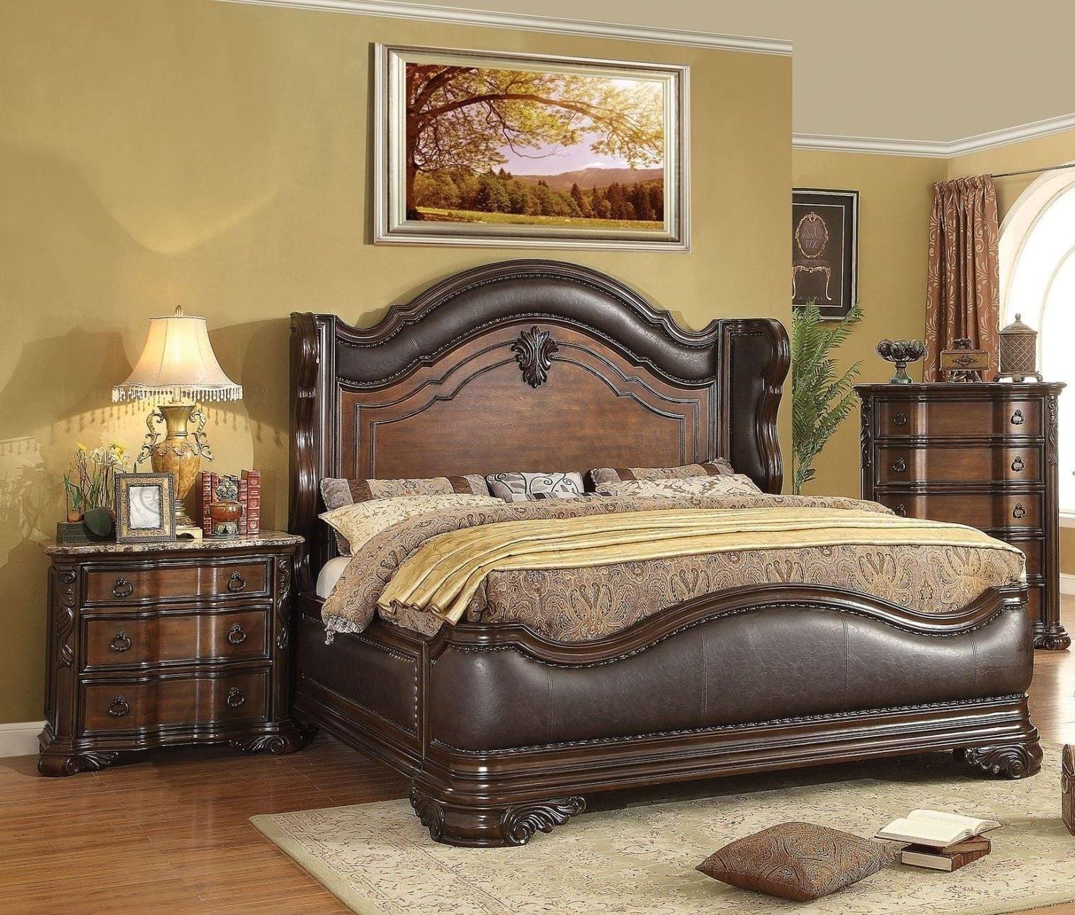 Traditional Platform Bedroom Set CM7859-Q-3PC Arcturus CM7859-Q-3PC in Cherry Leatherette