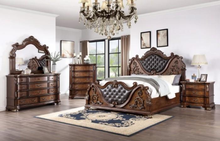 Traditional Panel Bedroom Set Esparanza Queen Panel Bedroom Set 3PCS CM7478CH-Q-3PCS CM7478CH-Q-3PCS in Cherry, Brown Leatherette