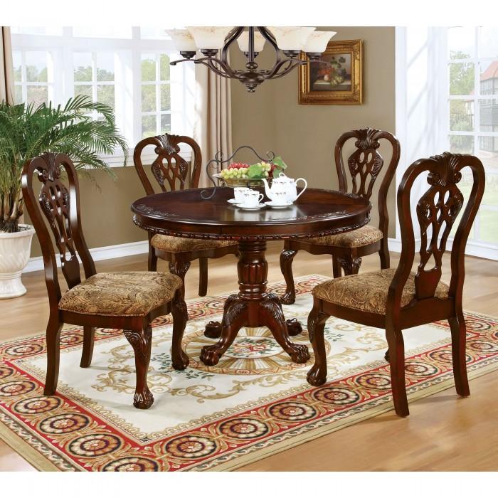 

    
Traditional Brown Cherry Solid Wood Round Dining Table Set 5pcs Furniture of America Elana
