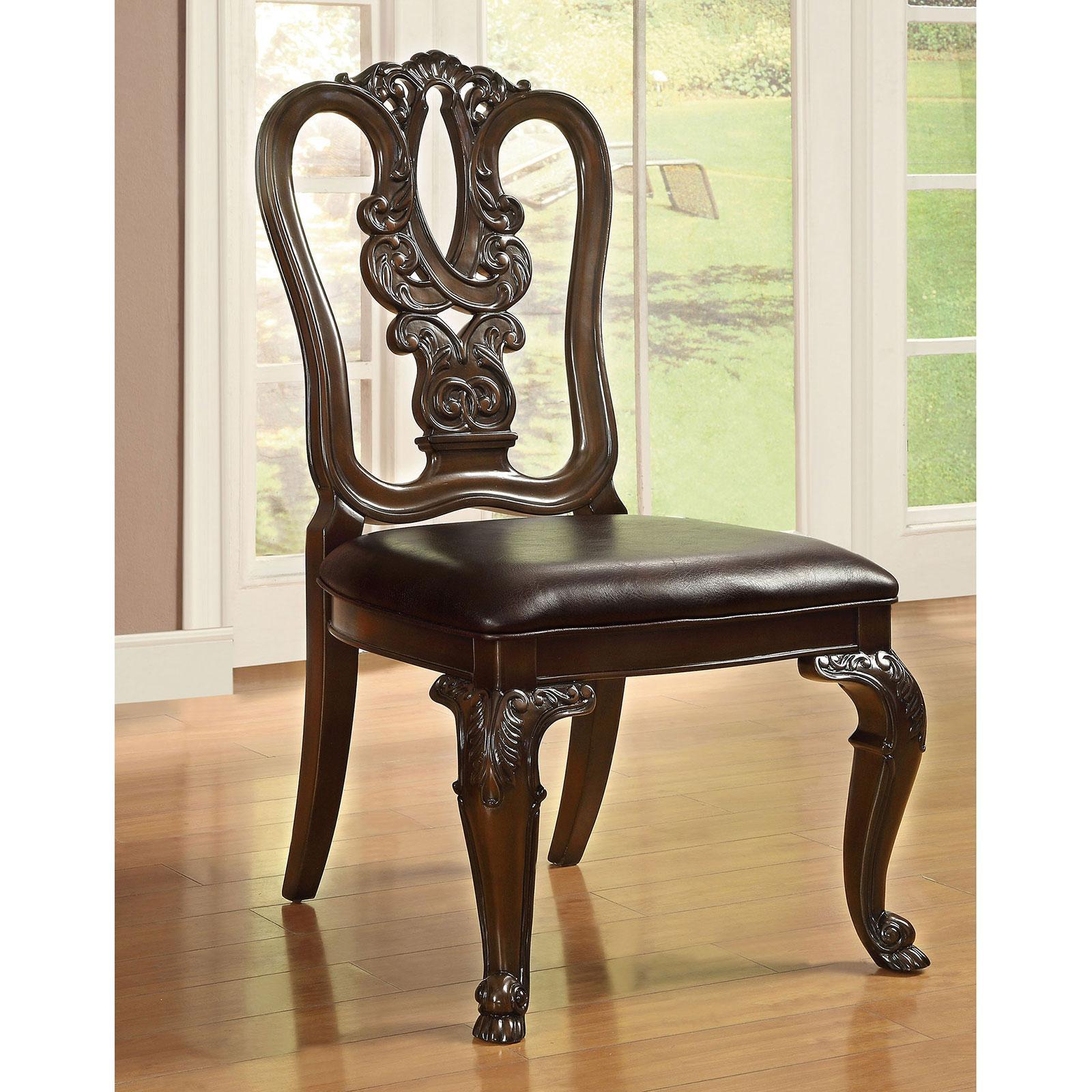 Traditional Dining Side Chair CM3319W-SC-2PK Bellagio CM3319W-SC-2PK in Brown Leatherette