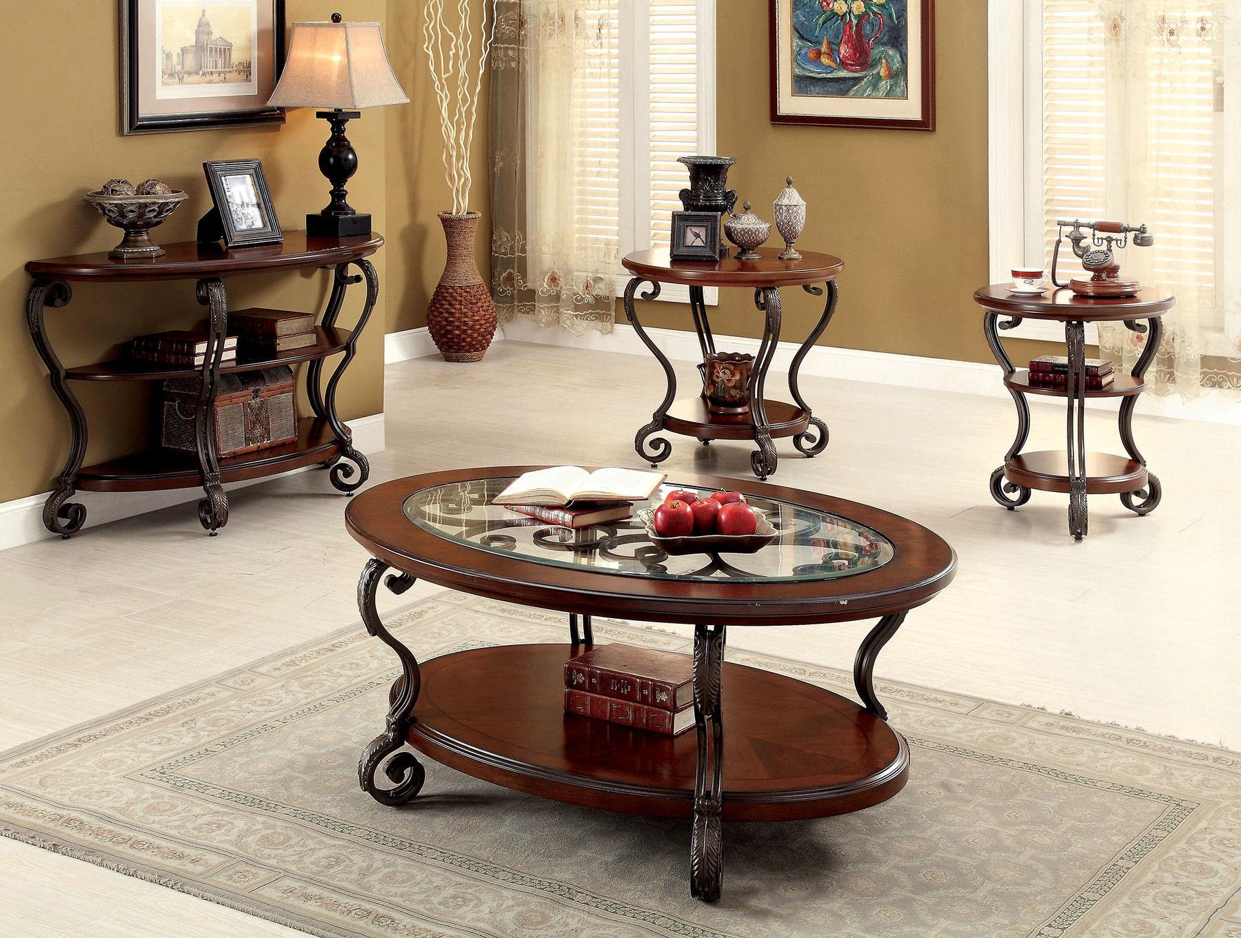 Traditional Coffee Table End Table Side Table CM4326-3PC May CM4326-3PC in Cherry 