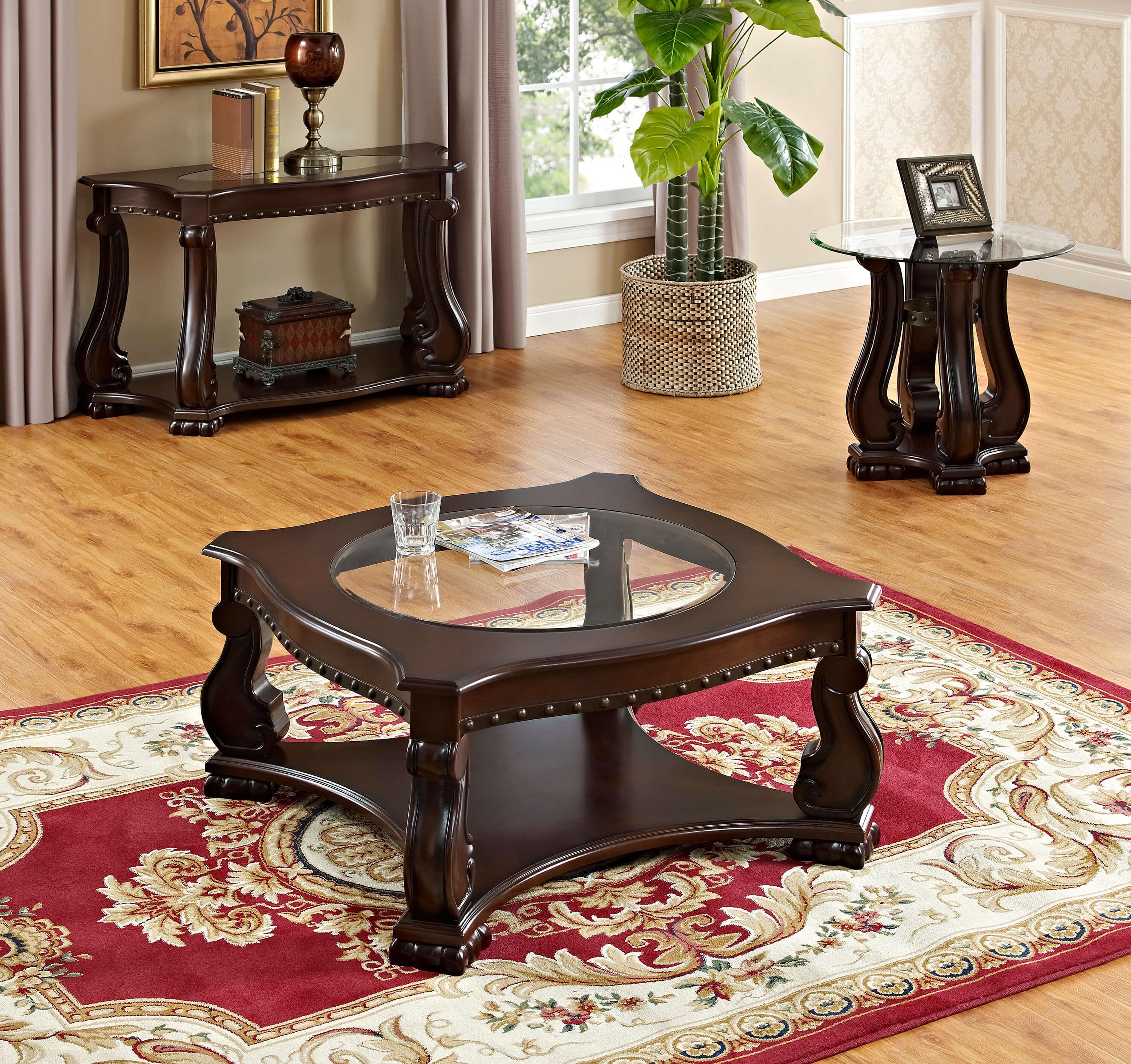 

    
Traditional Brown Coffee Table + End Table + Sofa Table by Crown Mark Madison SETC4320

