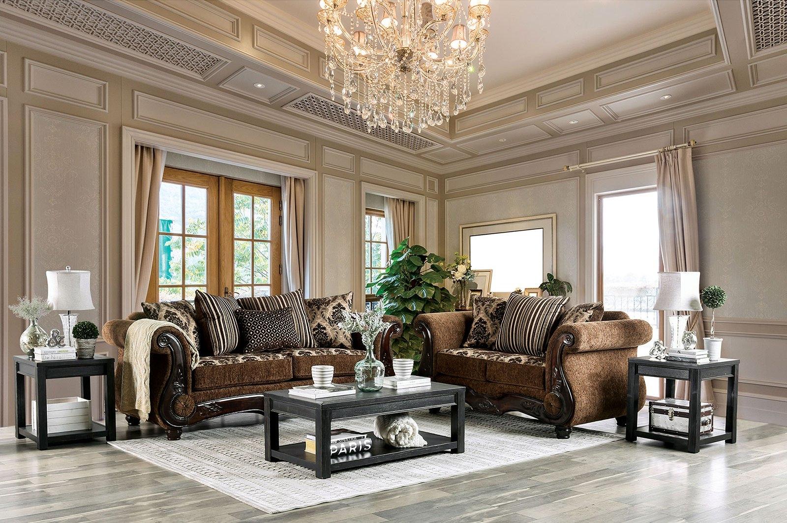 

    
Traditional Brown & Dark Walnut Chenille Sofa Furniture of America SM6430-SF Tilde
