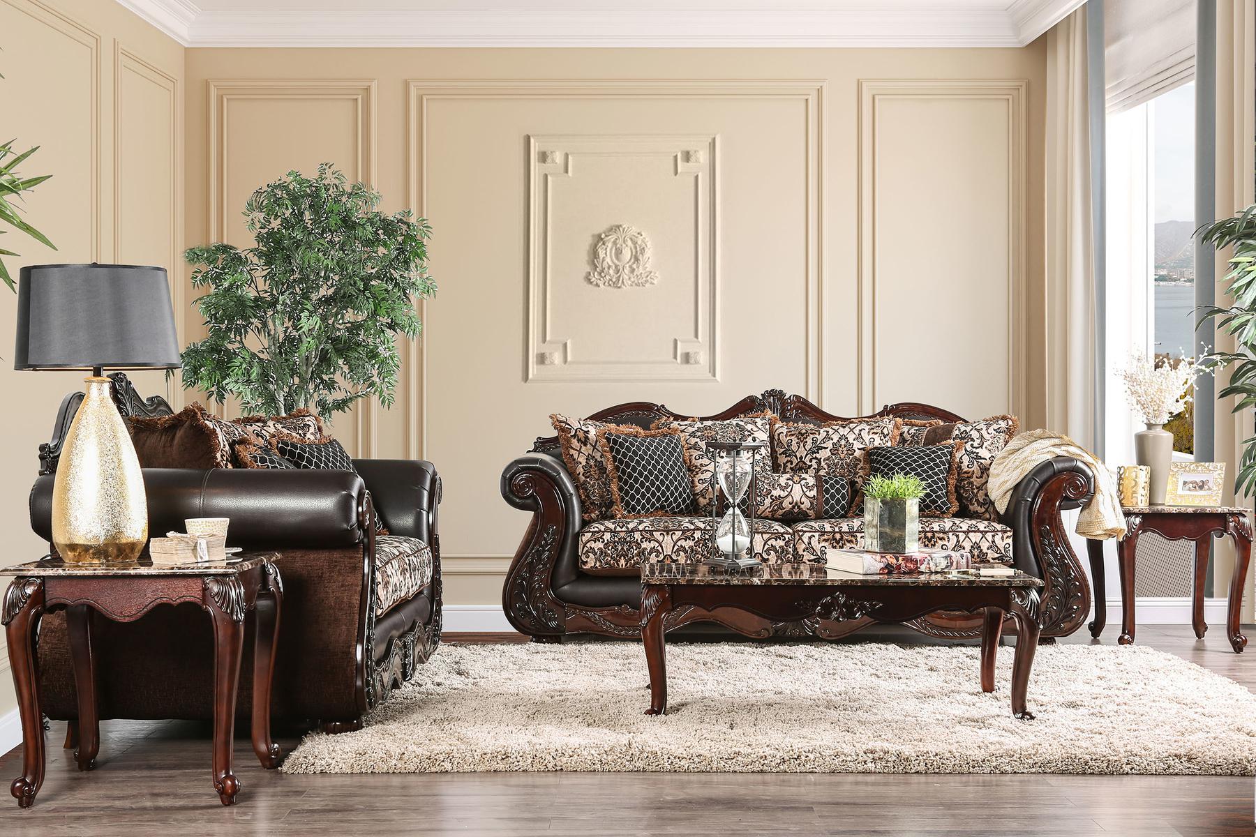 Traditional Sofa and Loveseat Set SM6405-2PC Jamael SM6405-2PC in Brown Leatherette