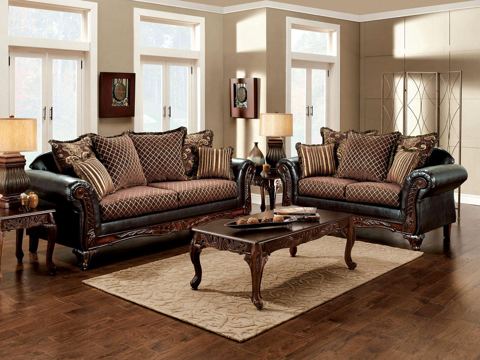 Traditional Sofa and Loveseat Set SM7635N-2PC San Roque SM7635N-2PC in Brown Leatherette