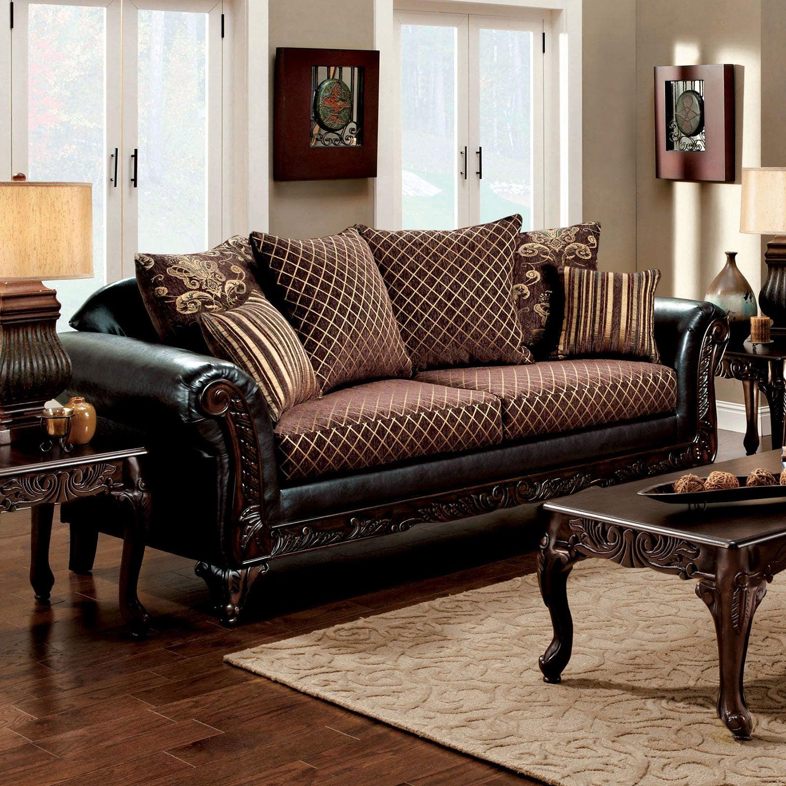

    
Traditional Brown & Espresso Leatherette Sofa Furniture of America SM7635N-SF San Roque
