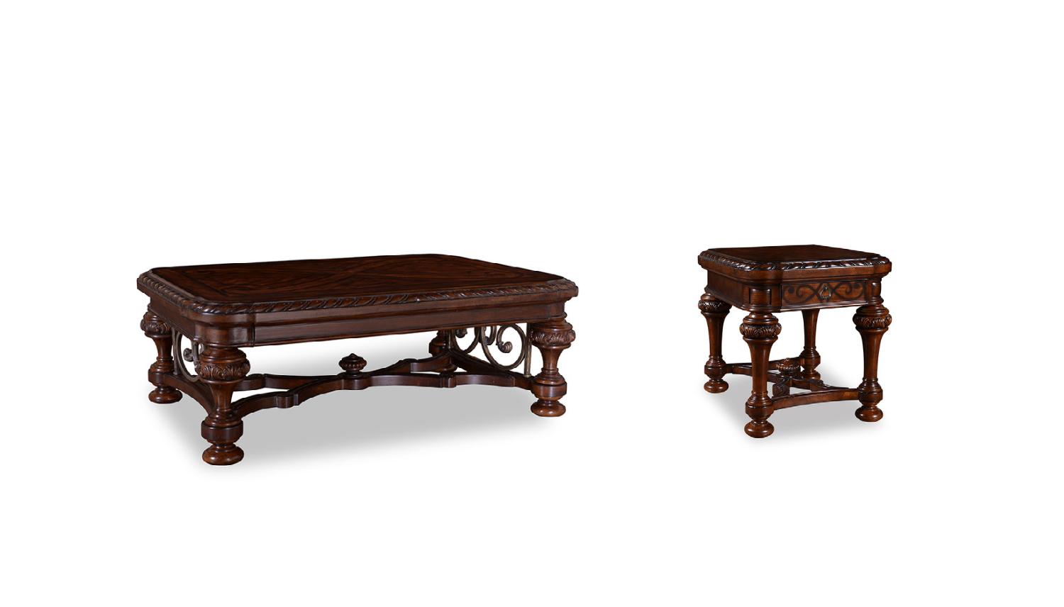Traditional Coffee Table and End Table Set Valencia 209300-2304-2pcs in Dark Oak, Brown 