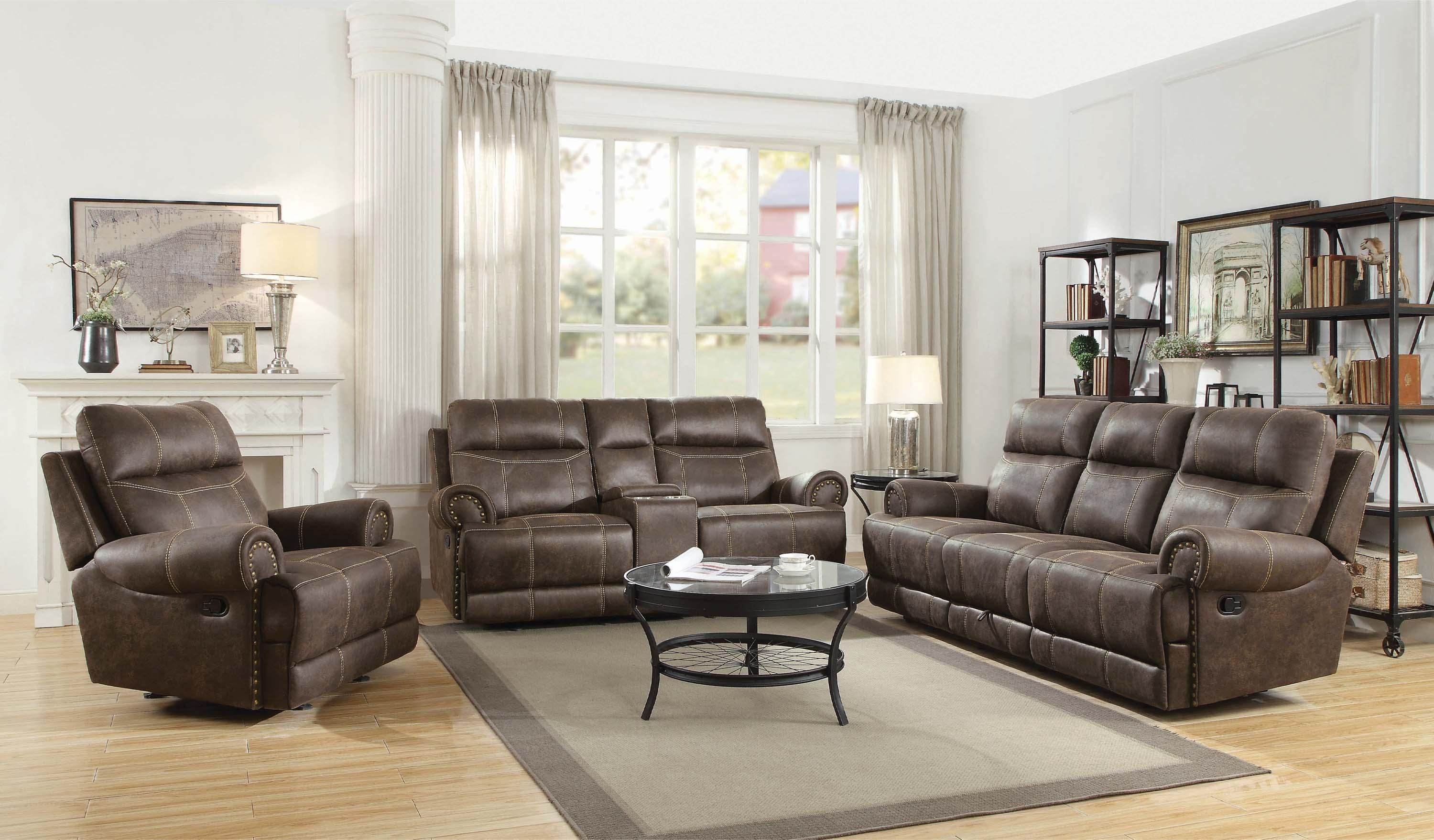 

    
Traditional Brown Fabric Upholstery Motion sofa Brixton by Coaster
