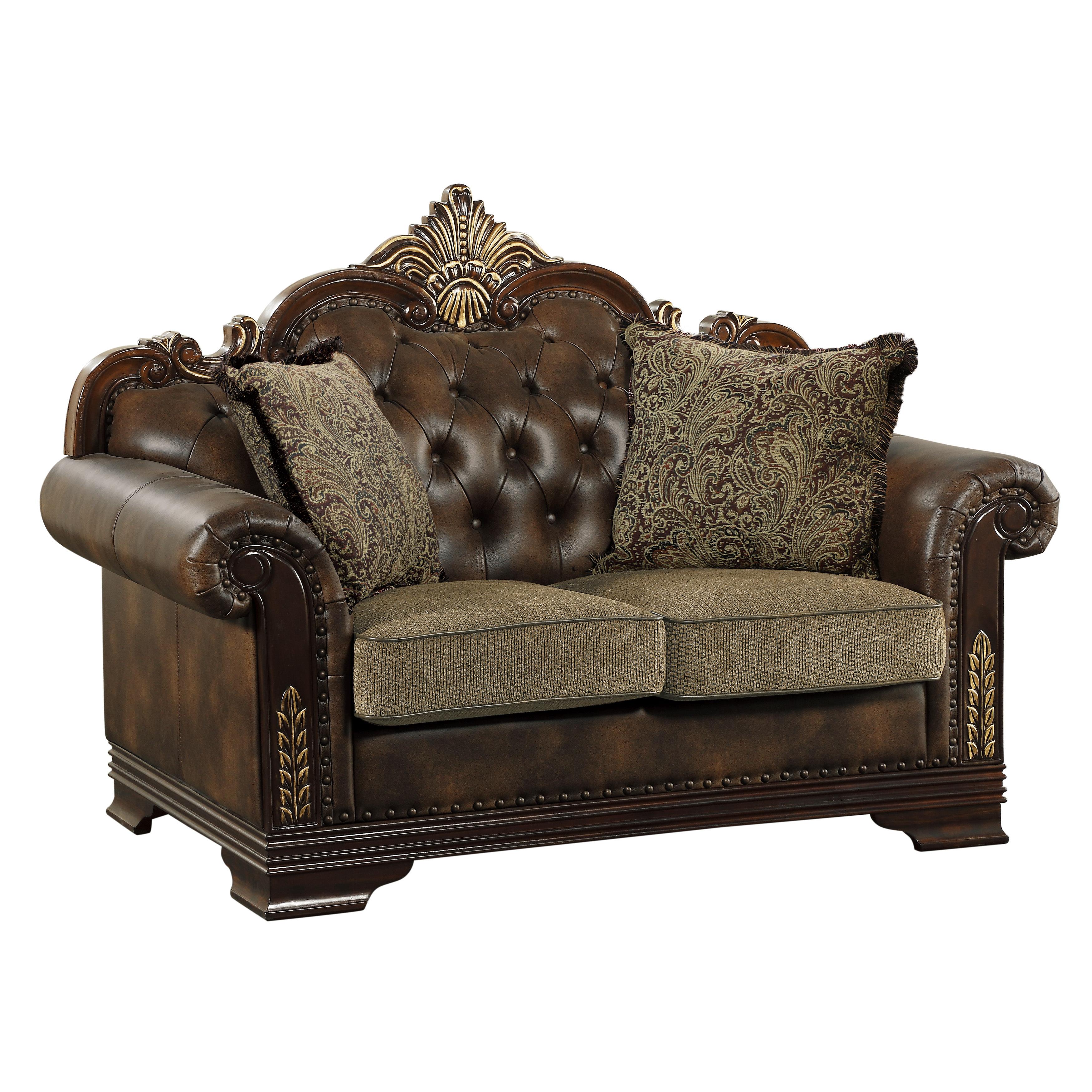 

                    
Buy Traditional Brown Faux Leather & Chenille Living Room Set 2pcs Homelegance 9815 Croydon
