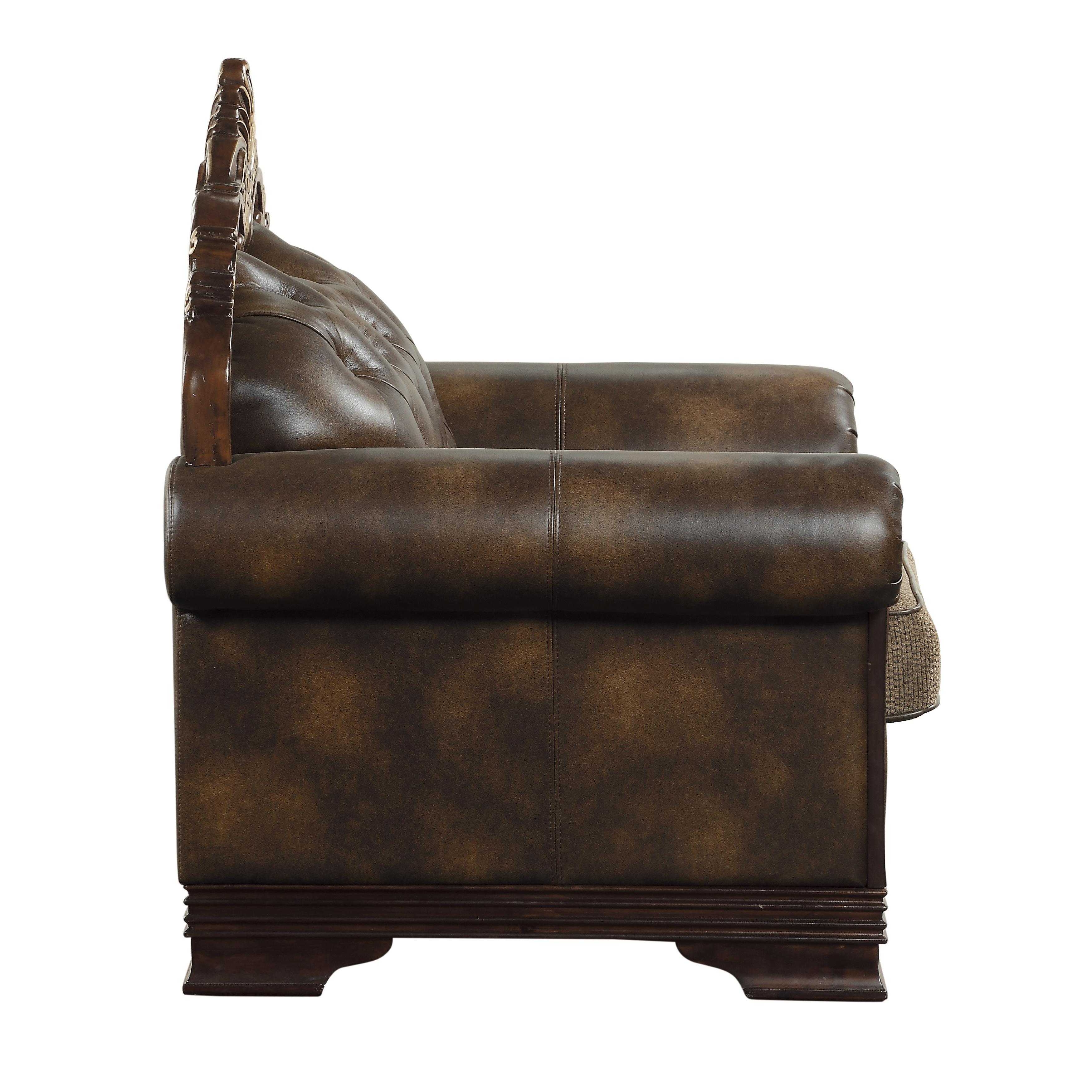 

    
 Order  Traditional Brown Faux Leather & Chenille Living Room Set 2pcs Homelegance 9815 Croydon
