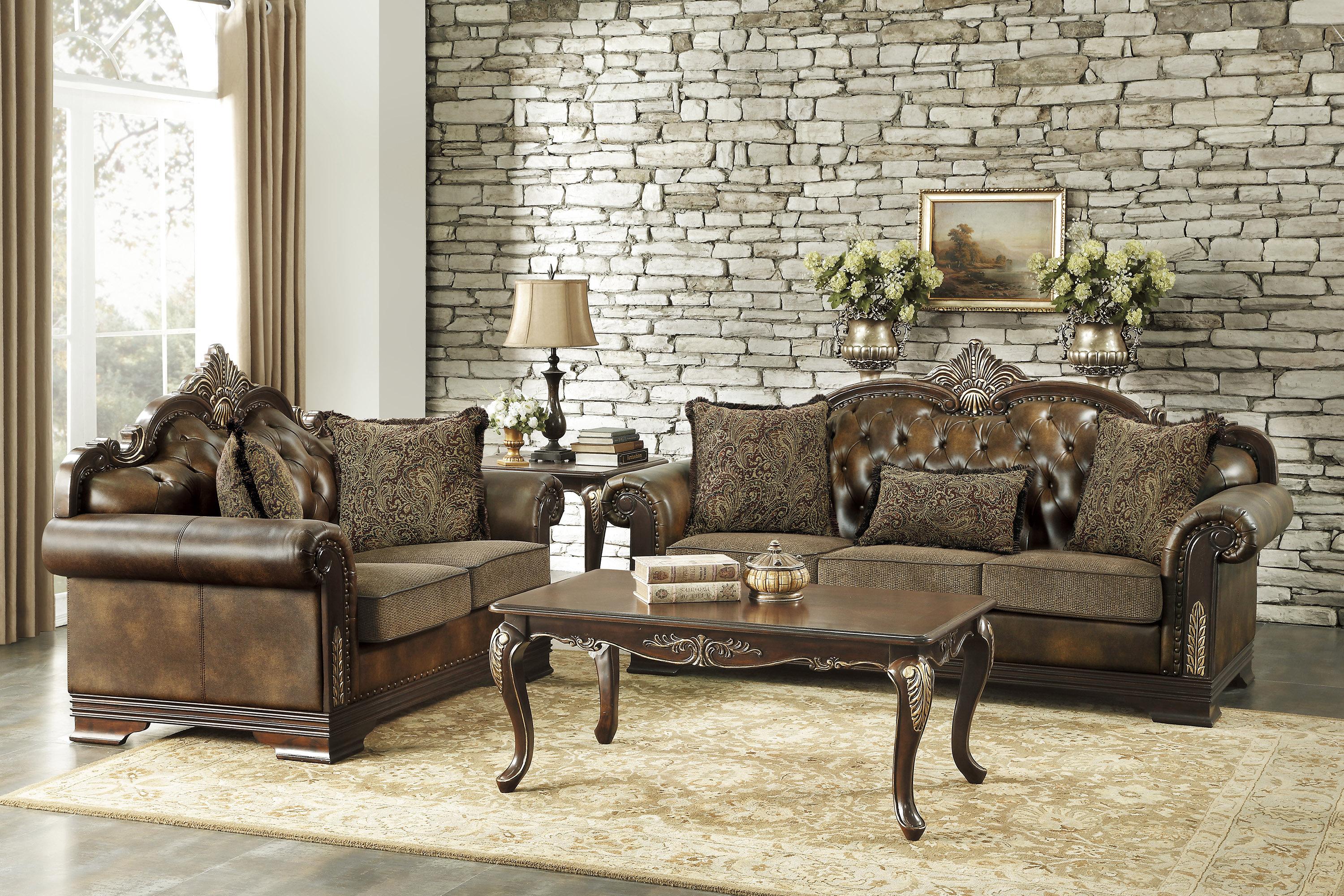 Traditional Living Room Set 9815-2PC Croydon 9815-2PC in Brown Faux Leather