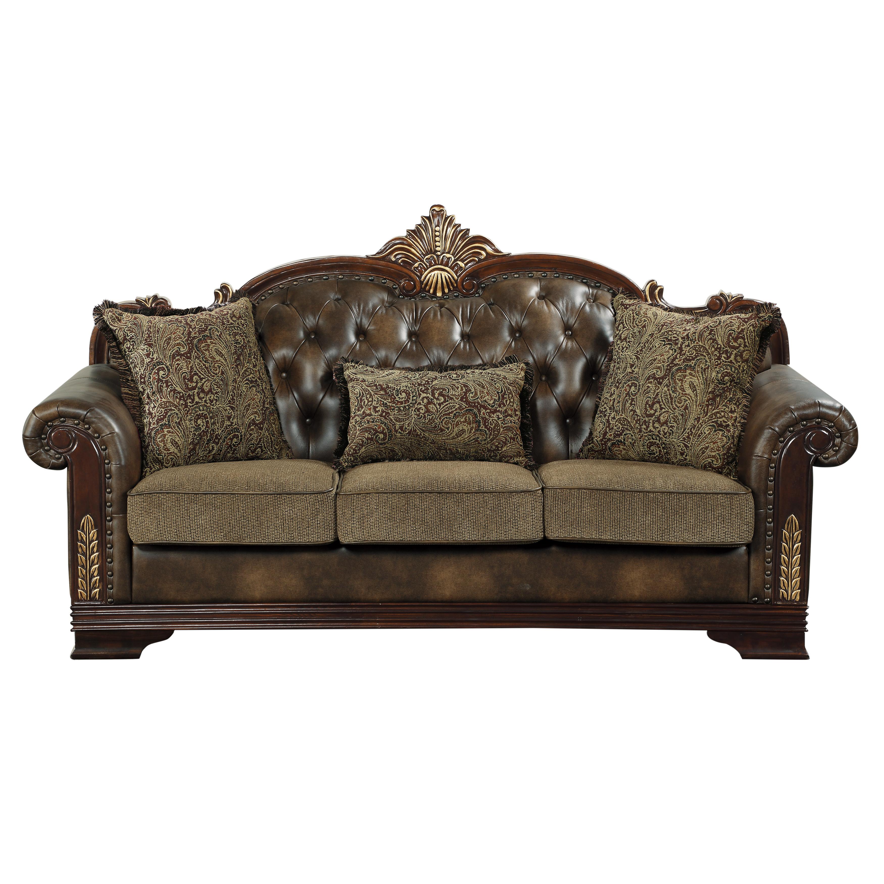 

    
Traditional Brown Faux Leather & Chenille Sofa Homelegance 9815-3* Croydon
