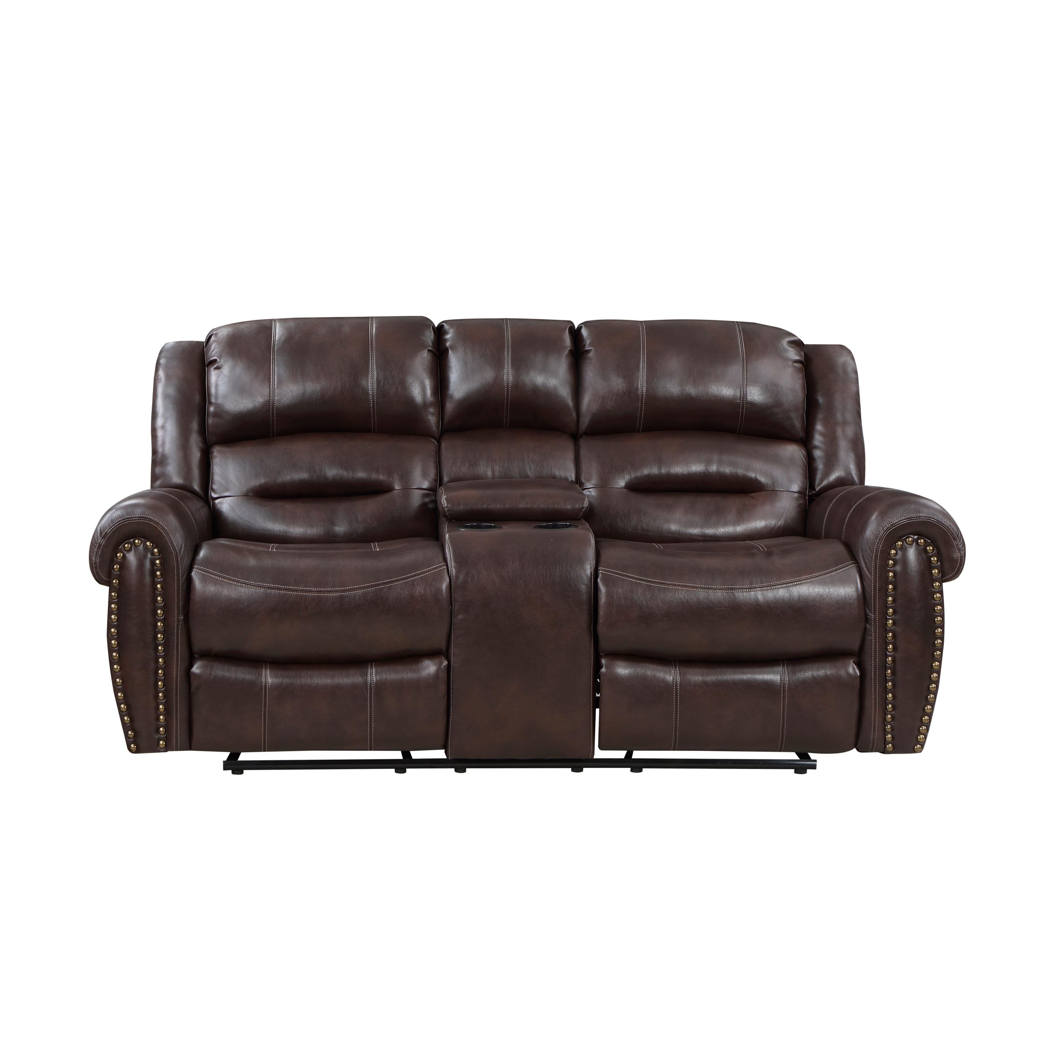 Traditional Reclining Loveseat 9668NBR-2 Center Hill 9668NBR-2 in Brown Faux Leather