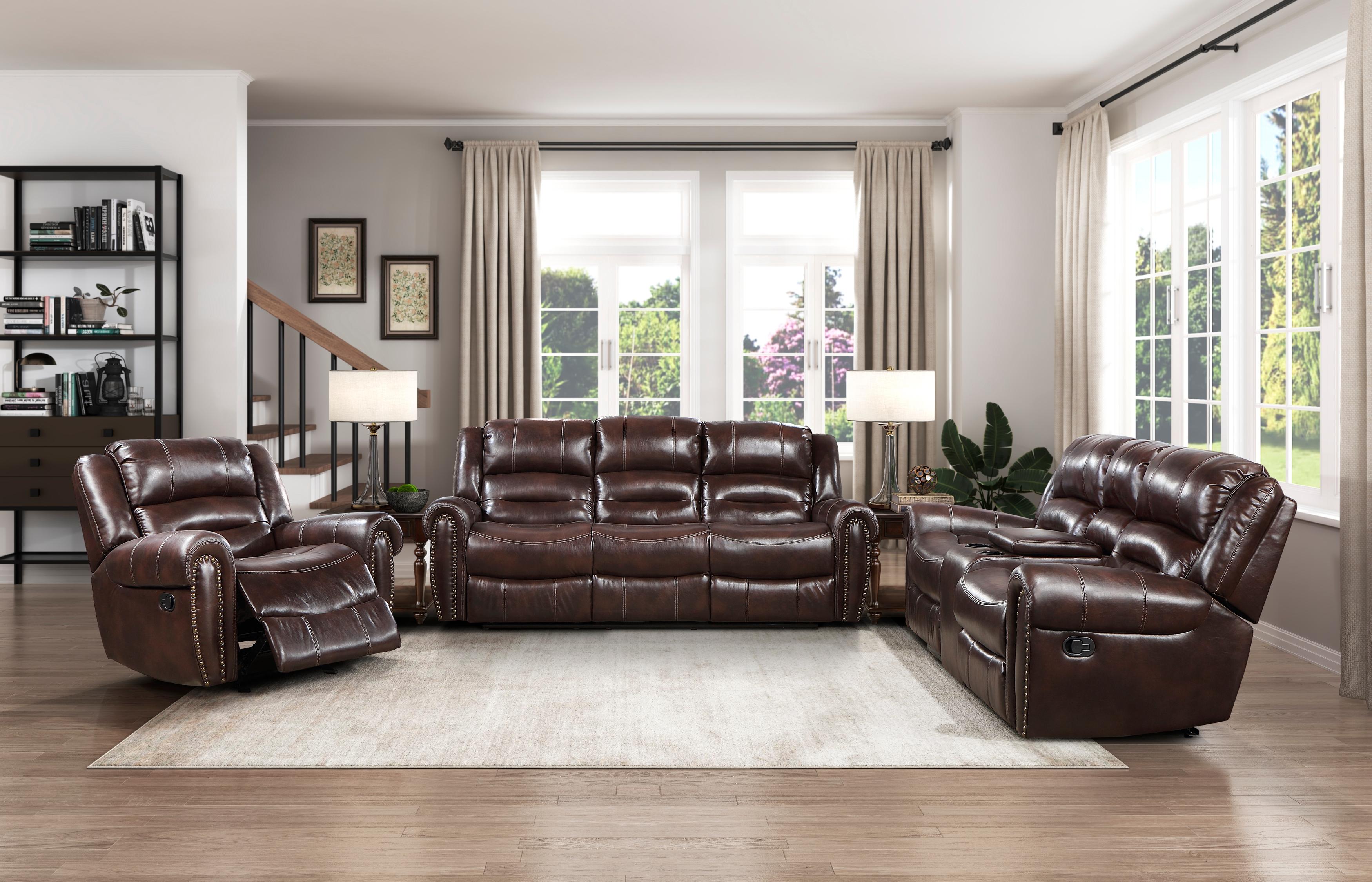 

    
Traditional Brown Faux Leather Reclining Set 3pcs Homelegance 9668NBR Center Hill
