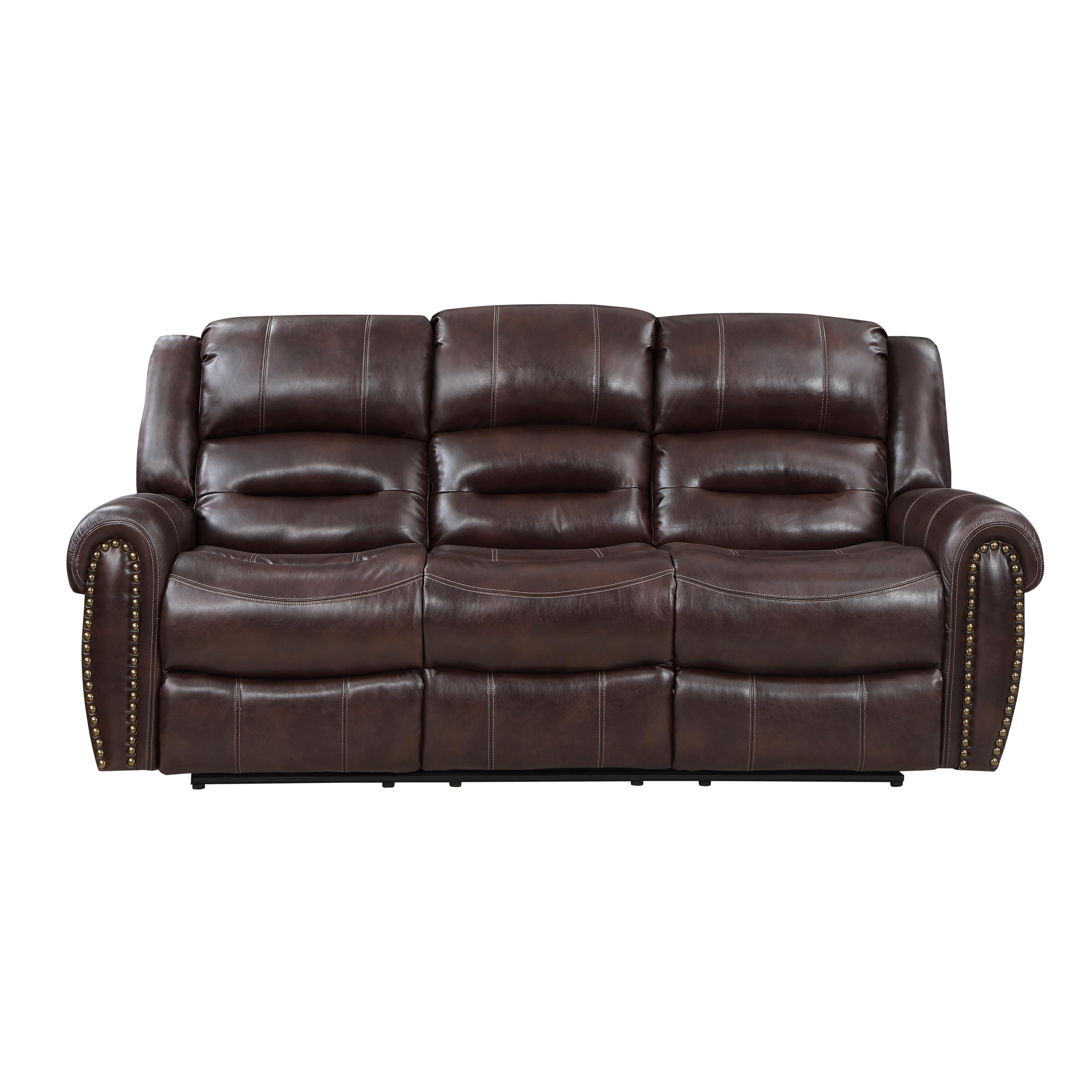 Traditional Reclining Sofa 9668NBR-3 Center Hill 9668NBR-3 in Brown Faux Leather