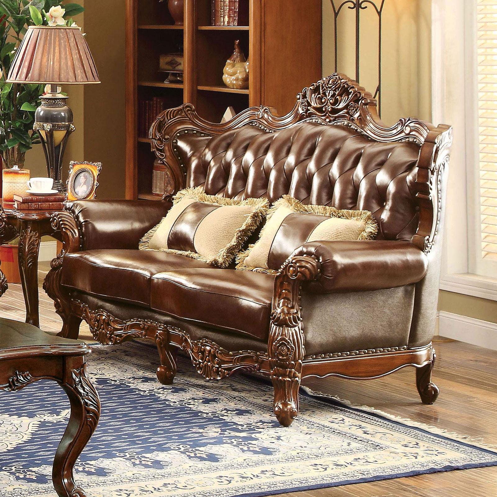 Traditional Loveseat JERICHO CM6786-LV-PK CM6786-LV-PK in Brown Faux Leather