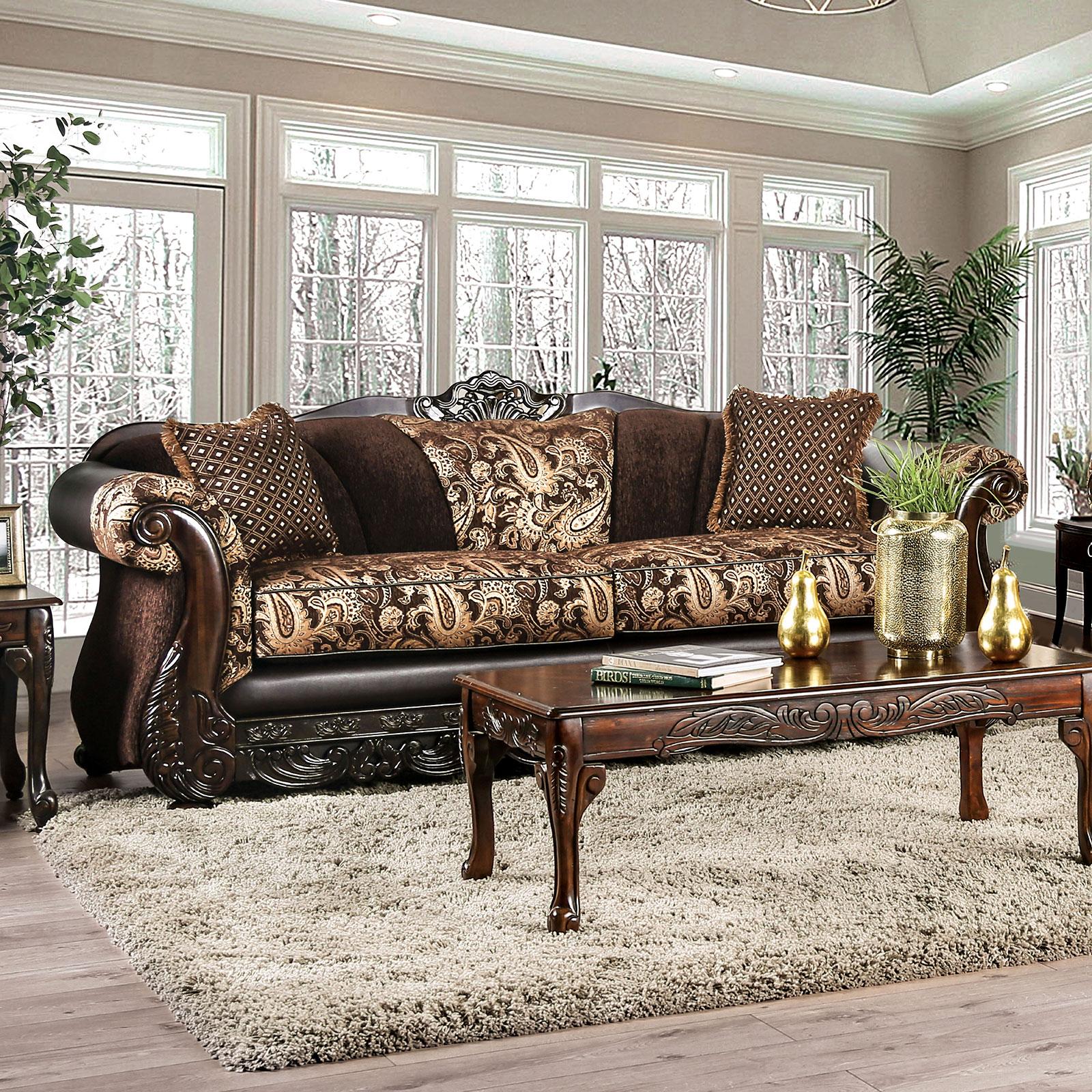 

    
Traditional Brown & Gold Chenille Living Room Set 5pcs Furniture of America Newdale & Cheshire
