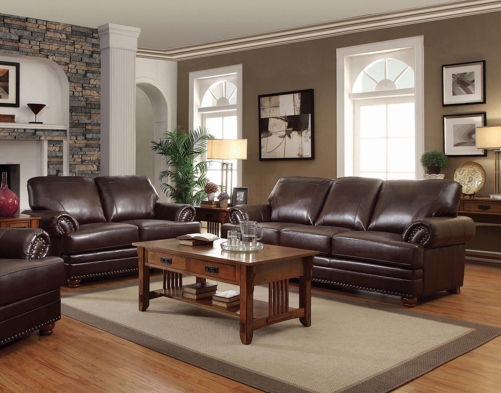 

    
Traditional Brown Leatherette Living Room Set 2pcs Coaster 504411-S2 Colton
