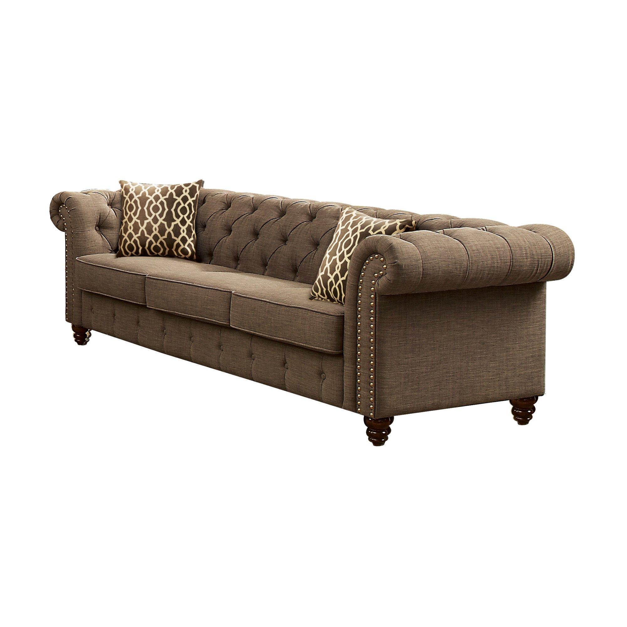 Traditional,  Vintage Sofa Aurelia 52425 in Brown Linen