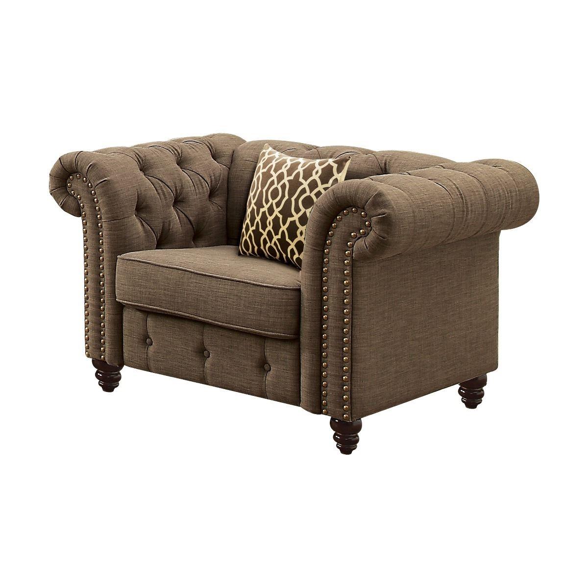 

                    
Acme Furniture Aurelia Sofa Loveseat and Chair Set Brown Linen Purchase 
