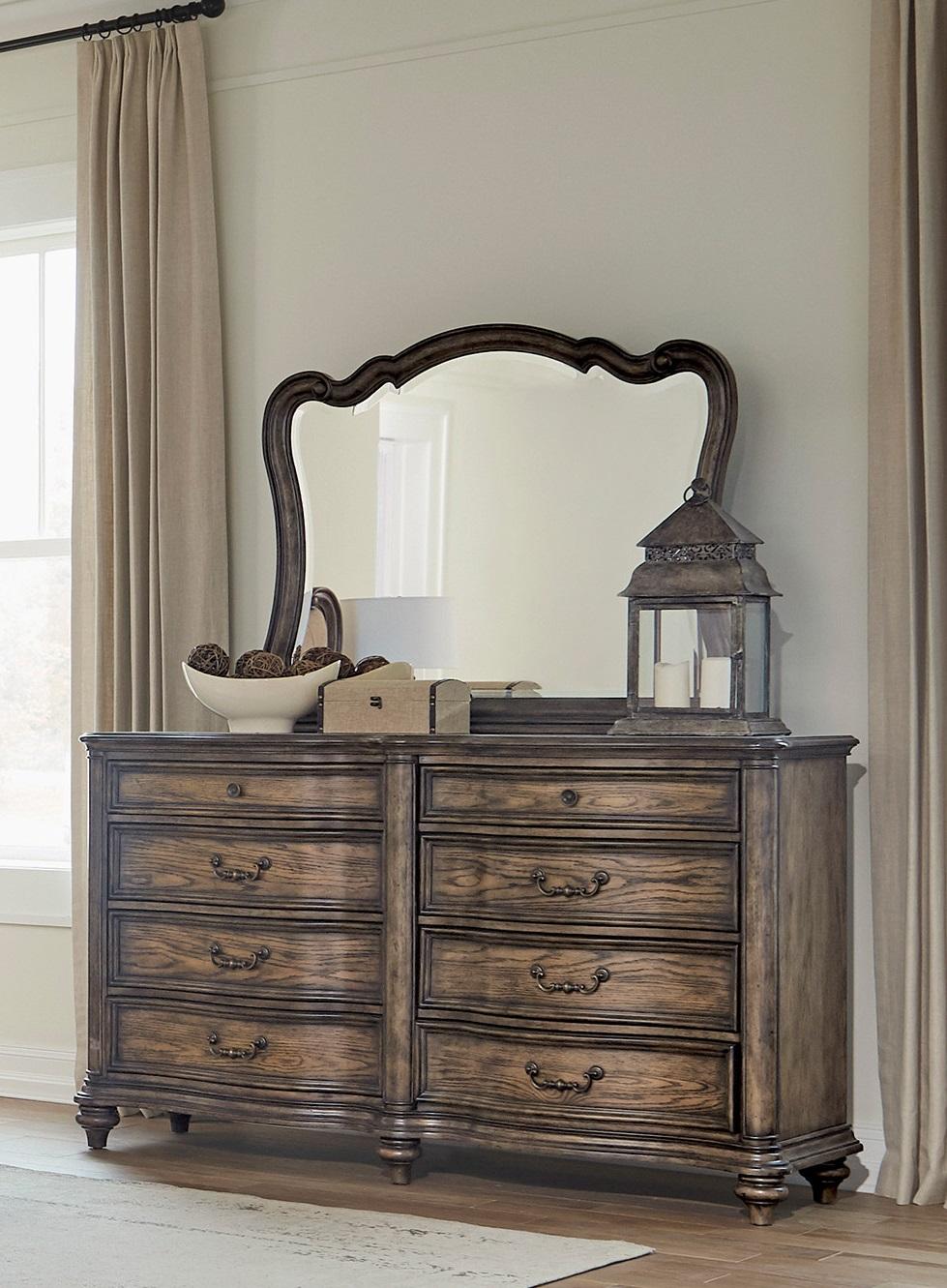 Traditional Dresser w/Mirror 1682-5*6-2PC Heath Court 1682-5*6-2PC in Brown Oak 
