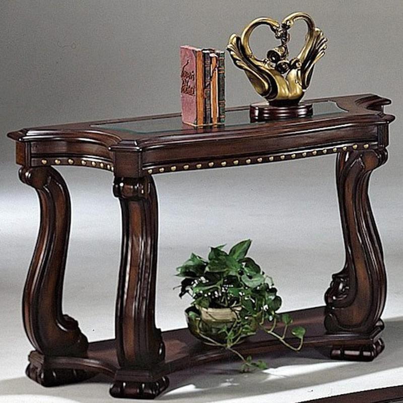

    
Traditional Brown Sofa Table w/ Glass Top by Crown Mark Madison 4320-05
