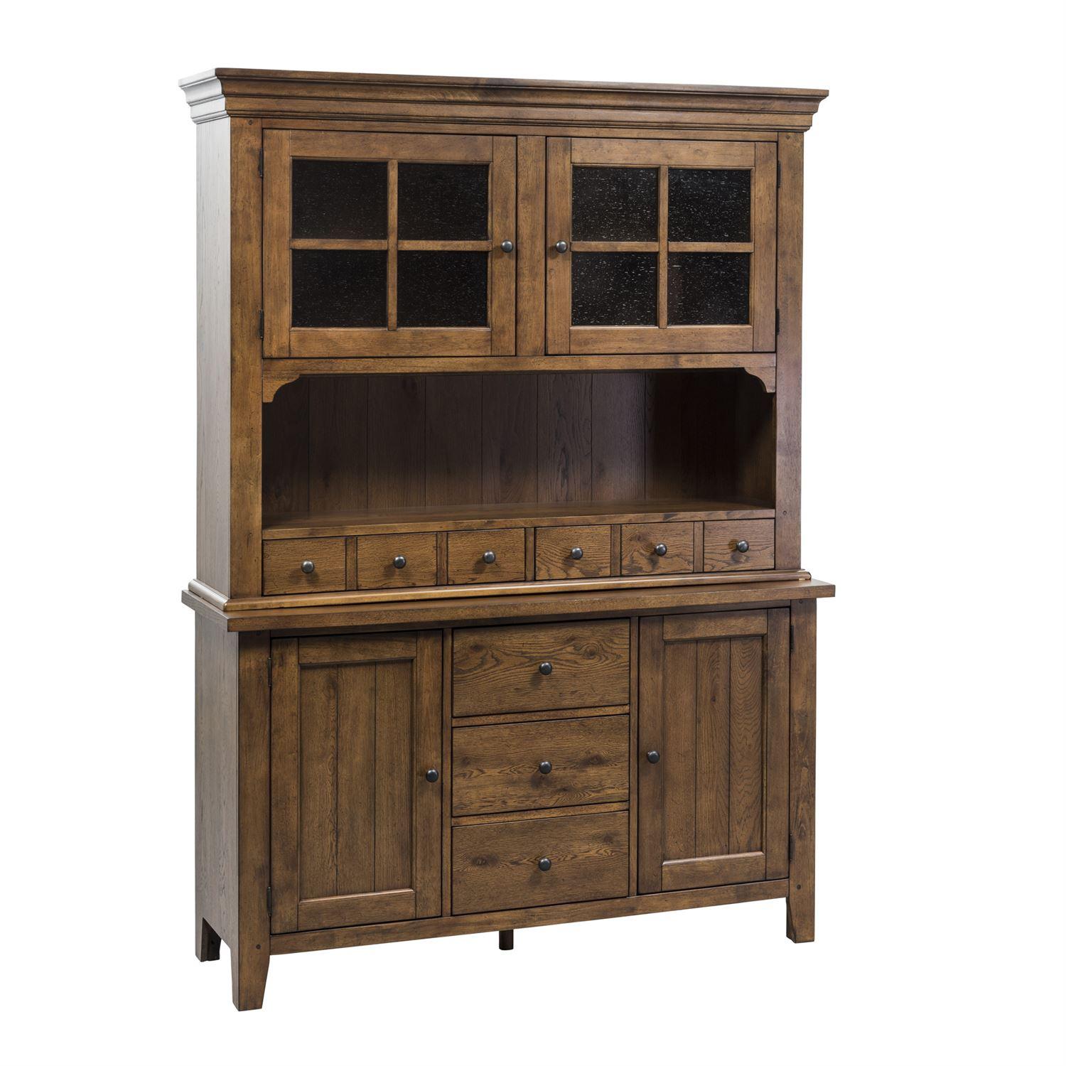 

    
Rustic Oak Finish Wood Buffet and Hutch Hearthstone 382-DR-HB Liberty Furniture

