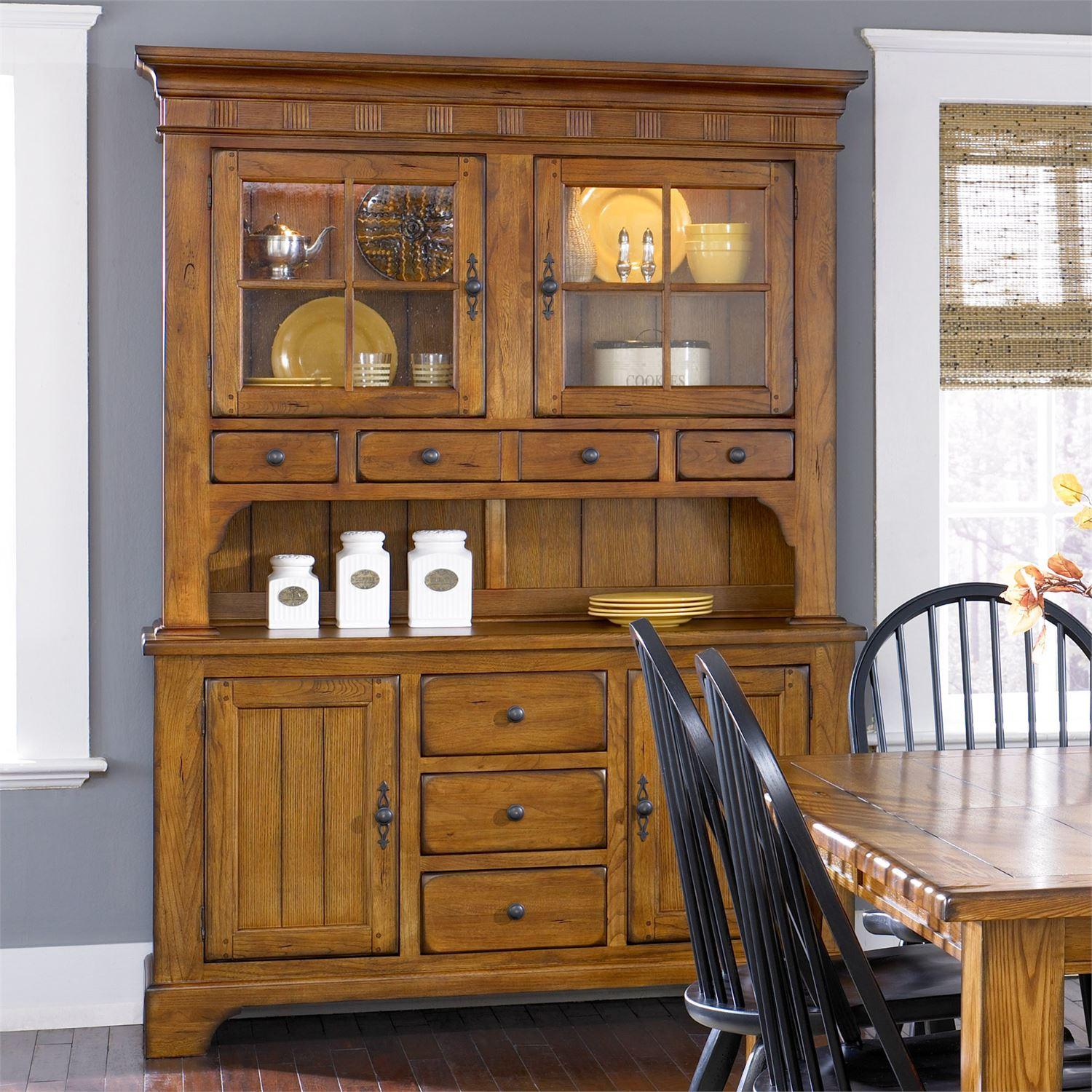 Traditional China Cabinet Treasures  (17-DR) Buffet 17-DR-HB in Oak, Brown Lacquer