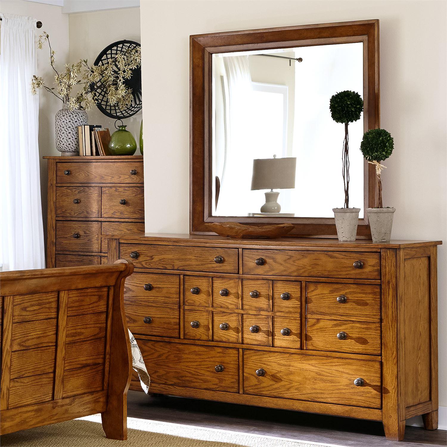 

    
Liberty Furniture Grandpas Cabin  (175-BR) Combo Dresser Dresser w/Mirror Oak/Brown 175-BR-DM
