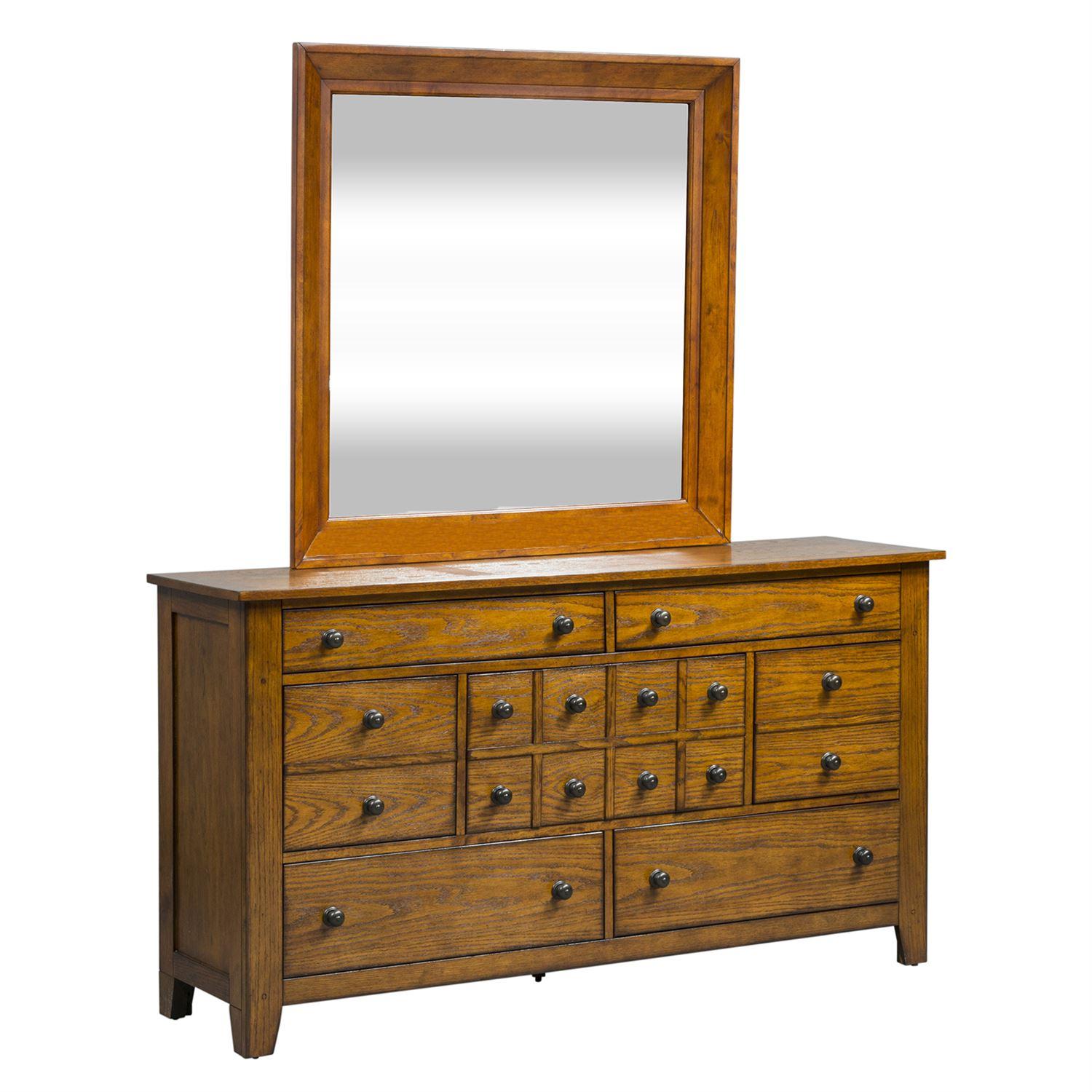 Traditional Dresser w/Mirror Grandpas Cabin  (175-BR) Combo Dresser 175-BR-DM in Oak, Brown Mirror