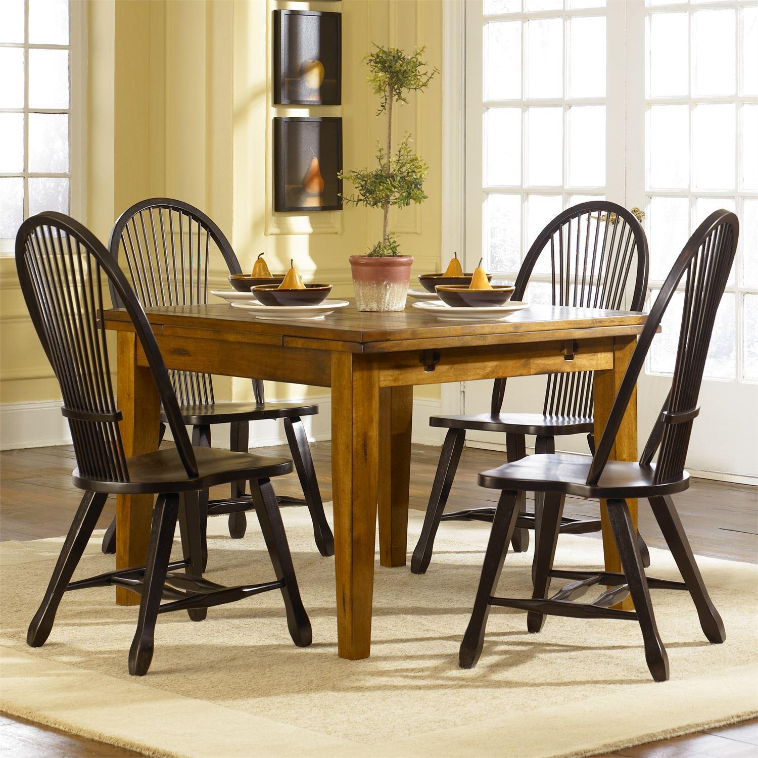 Traditional Dining Room Set Treasures  (17-CD) Dining Room Set 17-CD-O5RTS in Oak Veneers, Brown, Black Lacquer