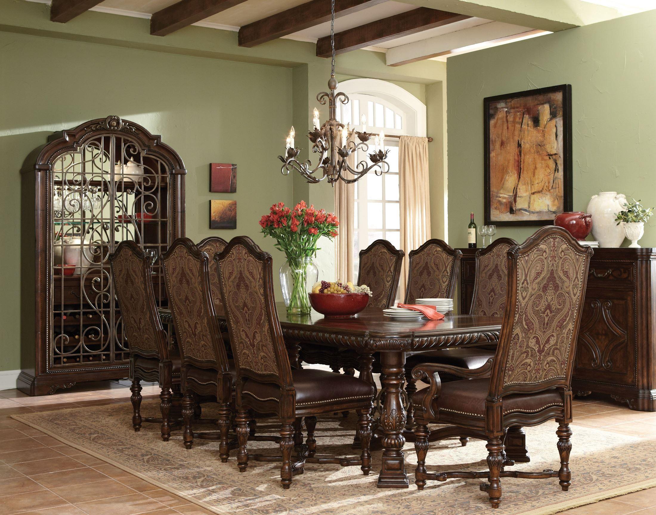 Traditional Dining Table Set Valencia 209221-2304-9pcs in Dark Oak, Brown Lacquer