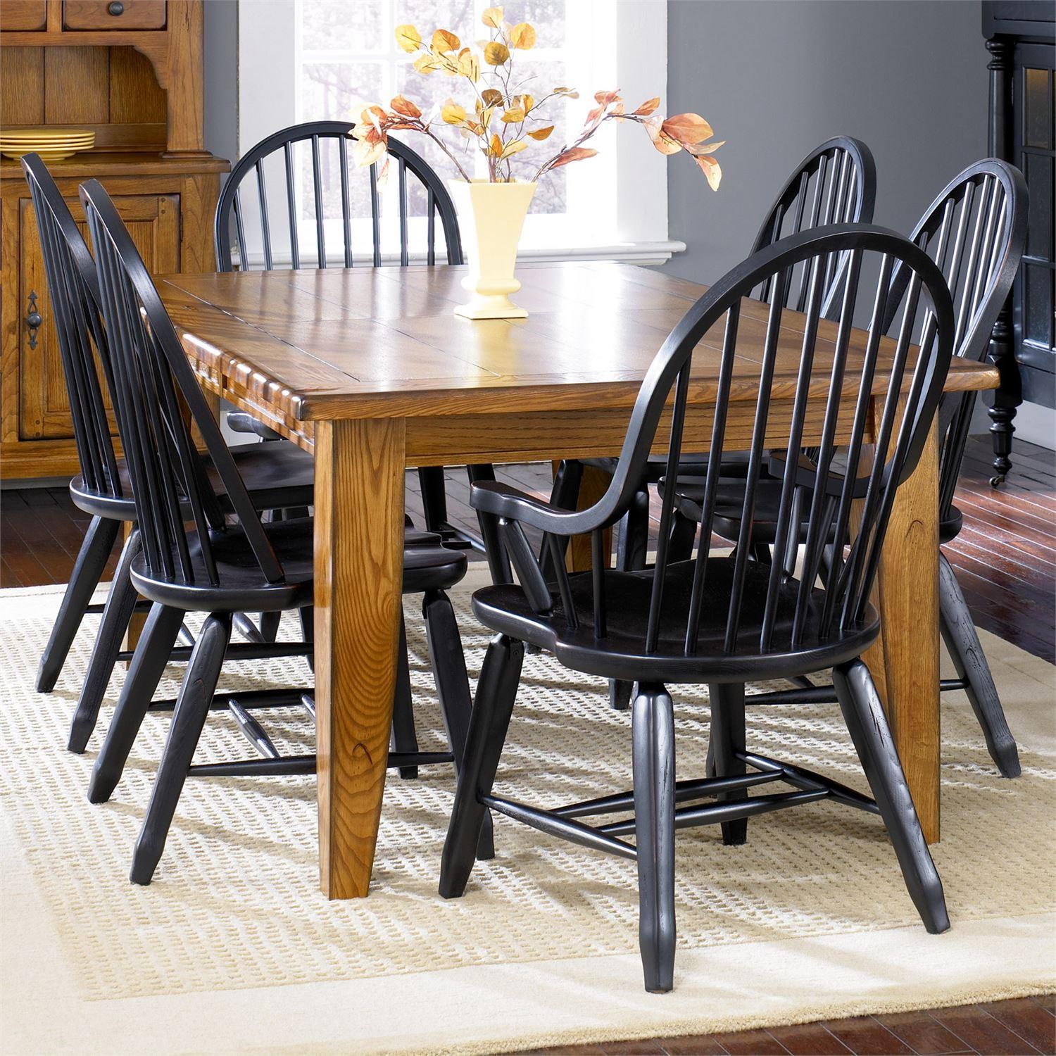 Traditional Dining Room Set Treasures  (17-DR) Dining Room Set 17-DR-O7PCS in Oak, Brown, Black Lacquer