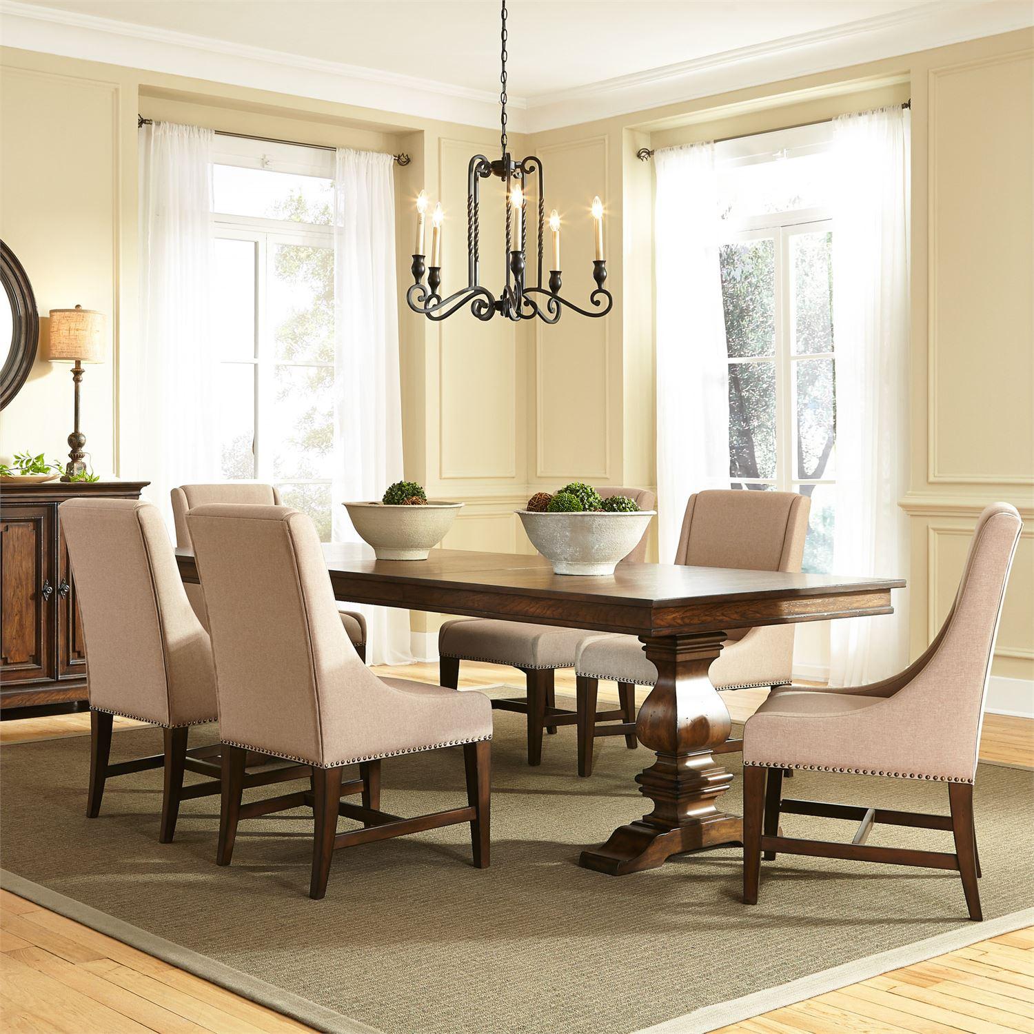 

    
Antique Brownstone Finish Dining Room Set 7Pcs Traditional Armand (242-DR) Liberty Furniture
