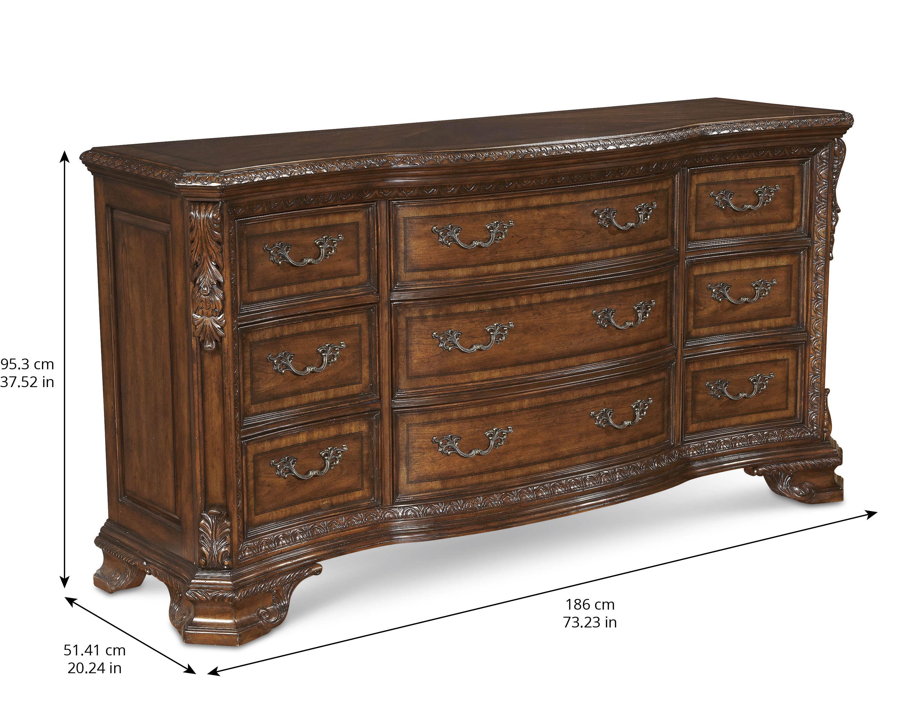 

    
Brown & Cherry Wood Dresser w/ Mirror by A.R.T. Furniture Old World
