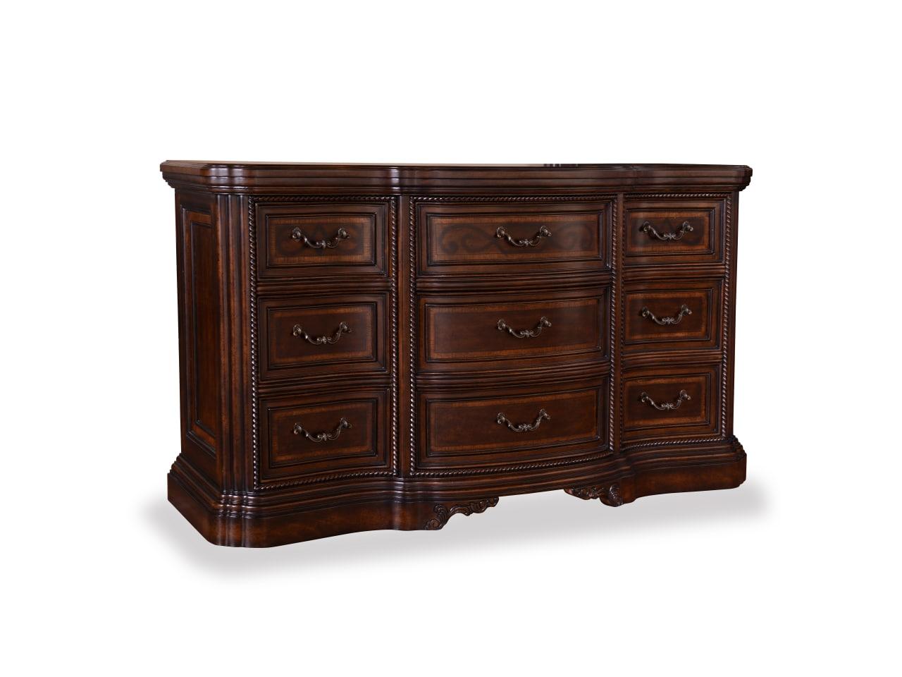 Traditional Dresser With Mirror Valencia 209130-2304-2pcs in Dark Oak Lacquer