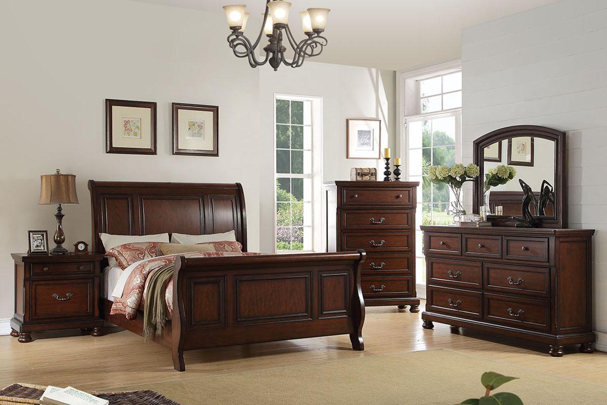 

    
Traditional Cherry Brown Wood Eastern King Sleigh Bed F9289 Poundex
