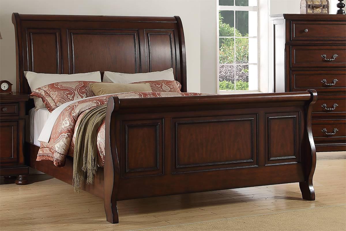 Traditional Sleigh Bed F9289 F9289EK in Brown, Cherry 