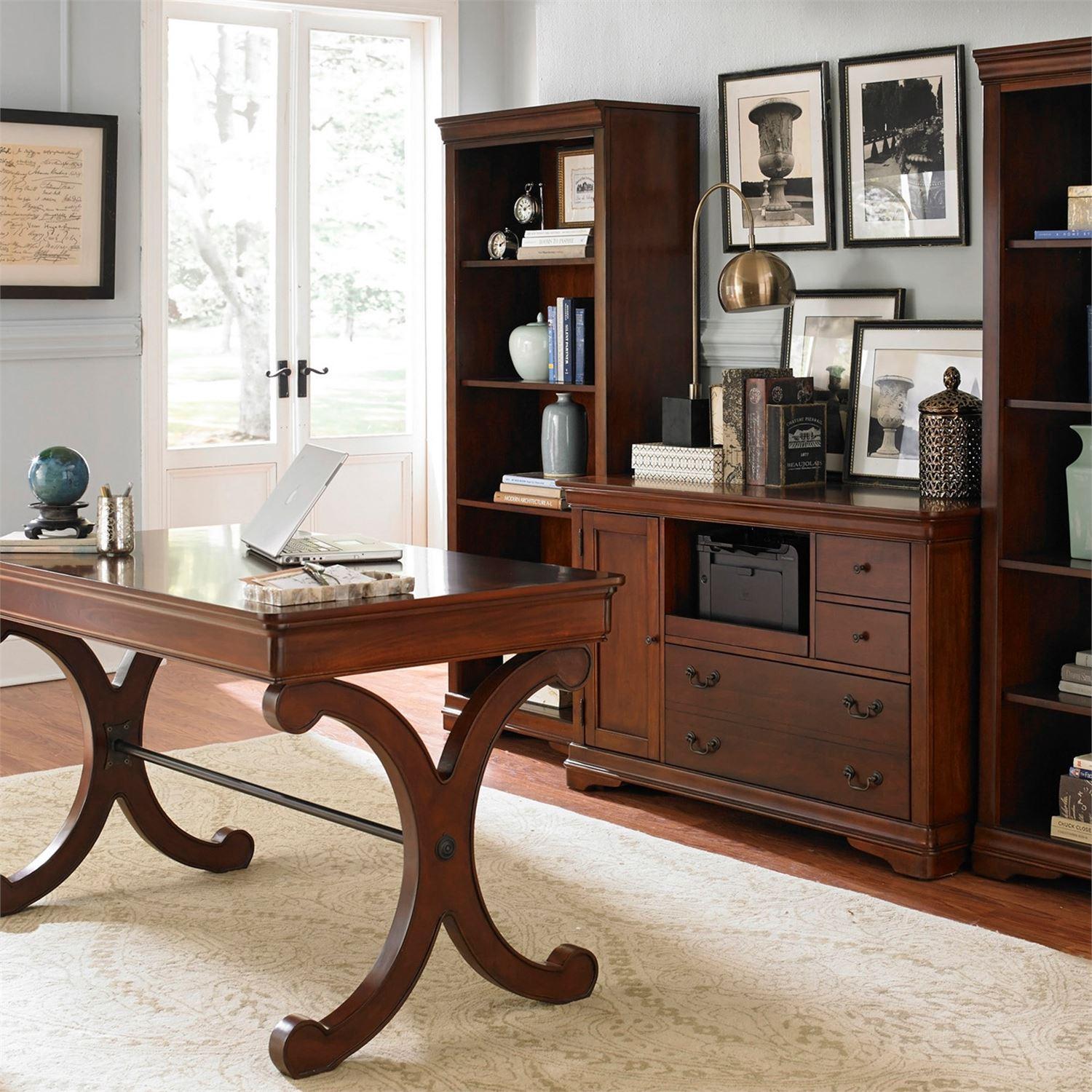 

    
Rustic Cherry Finish Wood Executive Desk Set 4Pcs Brookview (378-HO) Liberty Furniture
