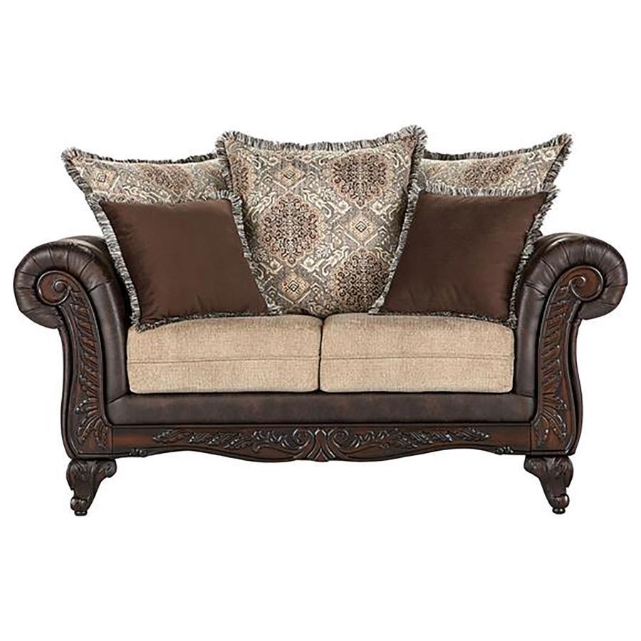 Traditional Loveseat Elmbrook Loveseat 508572-L 508572-L in Light Brown, Brown Faux Leather