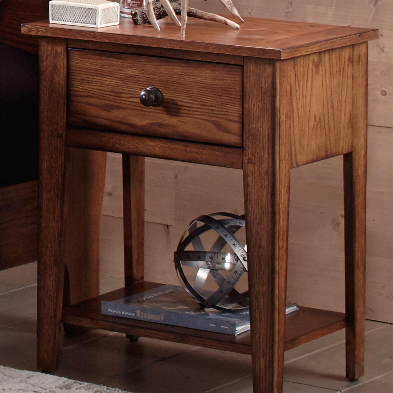 

    
Aged Oak Finish Wood Nightstand Grandpas Cabin (175-YBR) Liberty Furniture

