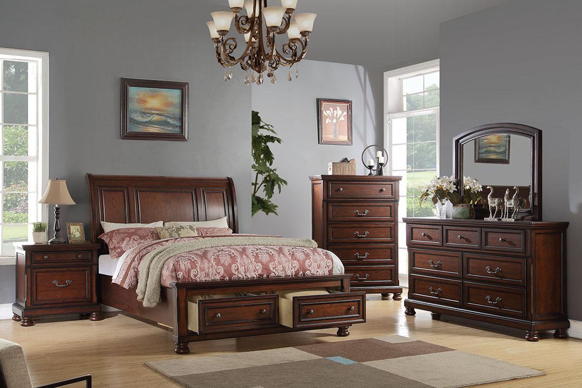 

    
Cherry Brown Wood Storage Queen Bed F9290 Poundex Traditional
