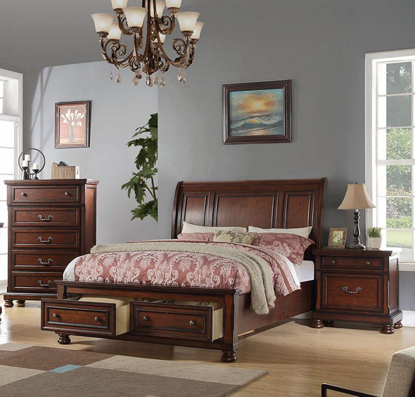 Traditional Storage Bed F9290 F9290Q in Brown, Cherry 