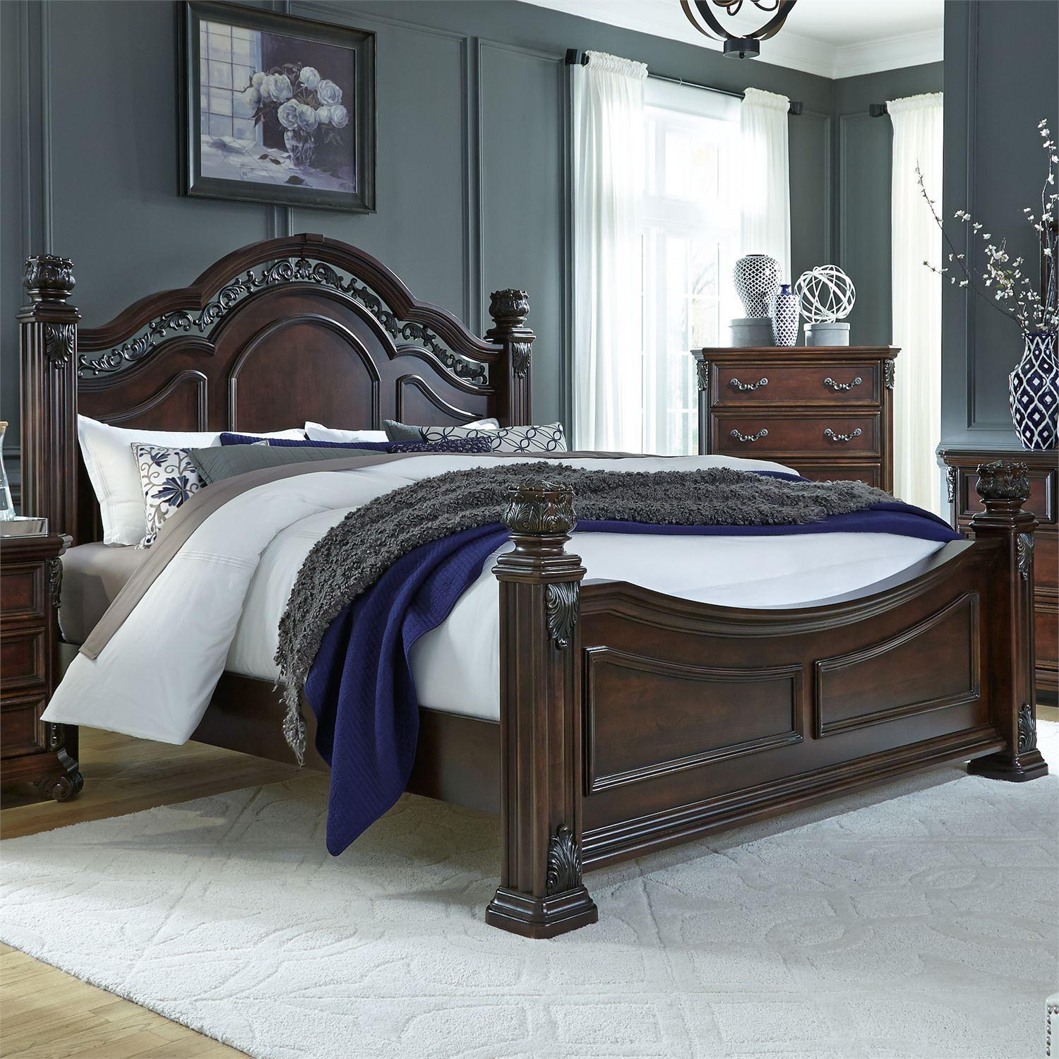 Traditional Poster Bed Messina Estates 737-BR-QPS in Brown 