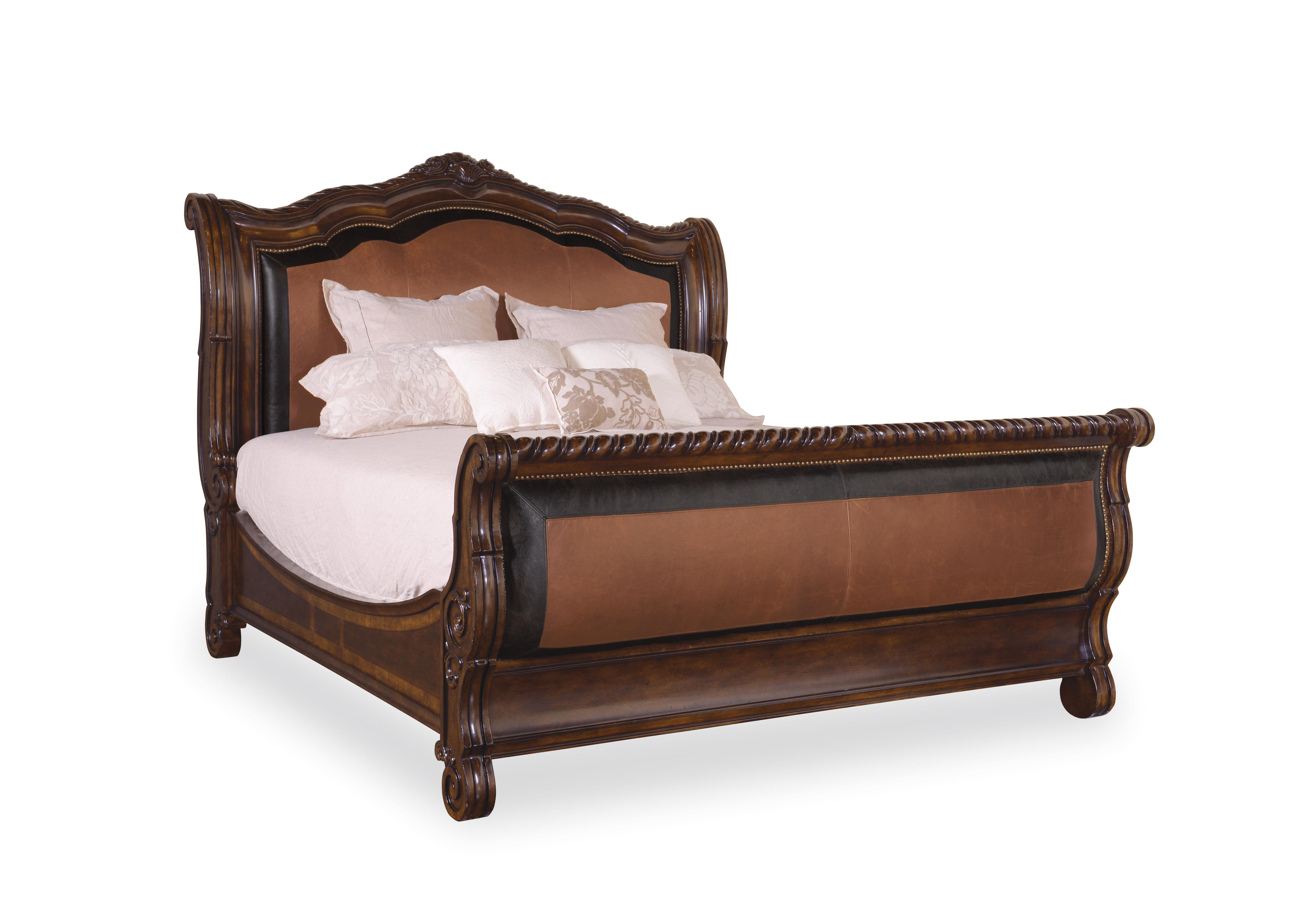 Traditional Sleigh Bed Valencia 209146-2304EK in Dark Oak Faux Leather